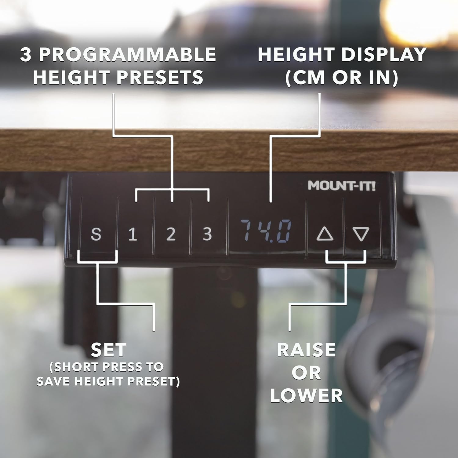 image:imageMountIt L Shaped Standing Desk Extra Large 75 x 63 Electric Corner Standing Desk Height Adjustable from 283 to 465 3 Memory Settings White Solid Steel Frame Black TabletopBlack Frame Rustic Top