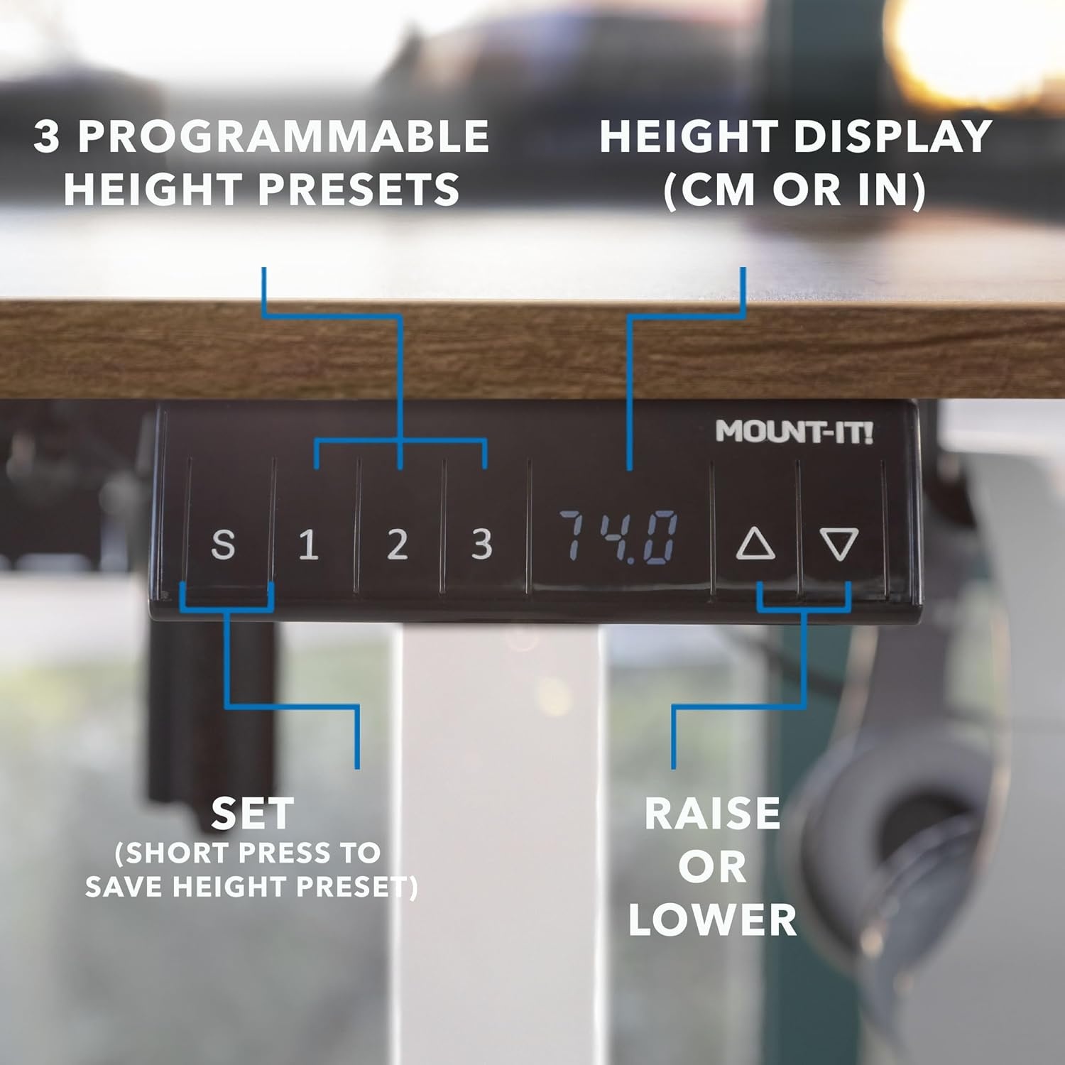 image:imageMountIt L Shaped Standing Desk Extra Large 75 x 63 Electric Corner Standing Desk Height Adjustable from 283 to 465 3 Memory Settings White Solid Steel Frame Black TabletopWhite Frame Rustic Top