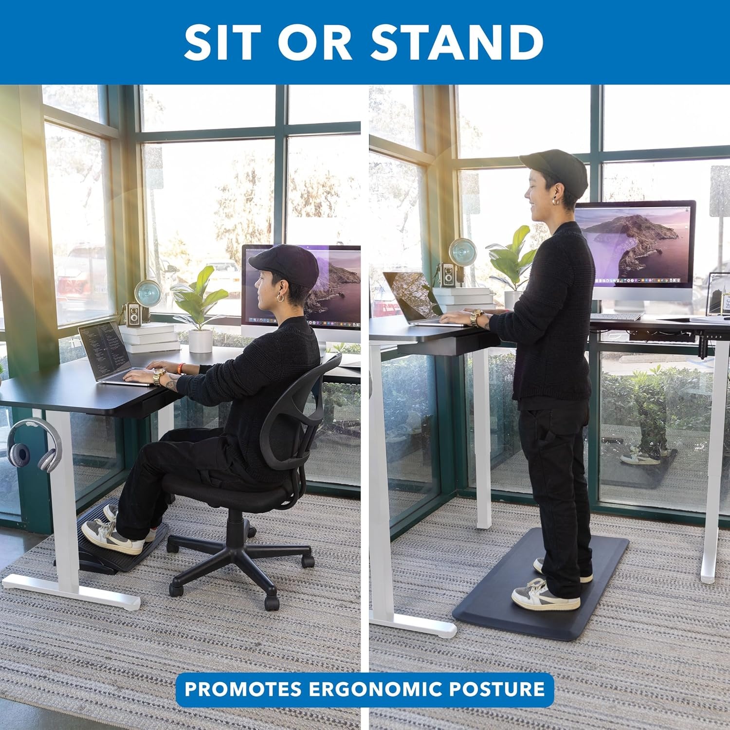 image:imageMountIt L Shaped Standing Desk Extra Large 75 x 63 Electric Corner Standing Desk Height Adjustable from 283 to 465 3 Memory Settings White Solid Steel Frame Black TabletopWhite Frame Black Top
