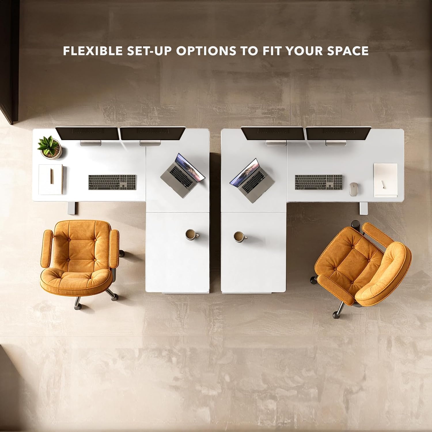 image:imageMountIt L Shaped Standing Desk Extra Large 75 x 63 Electric Corner Standing Desk Height Adjustable from 283 to 465 3 Memory Settings White Solid Steel Frame Black TabletopWhite Frame White Top