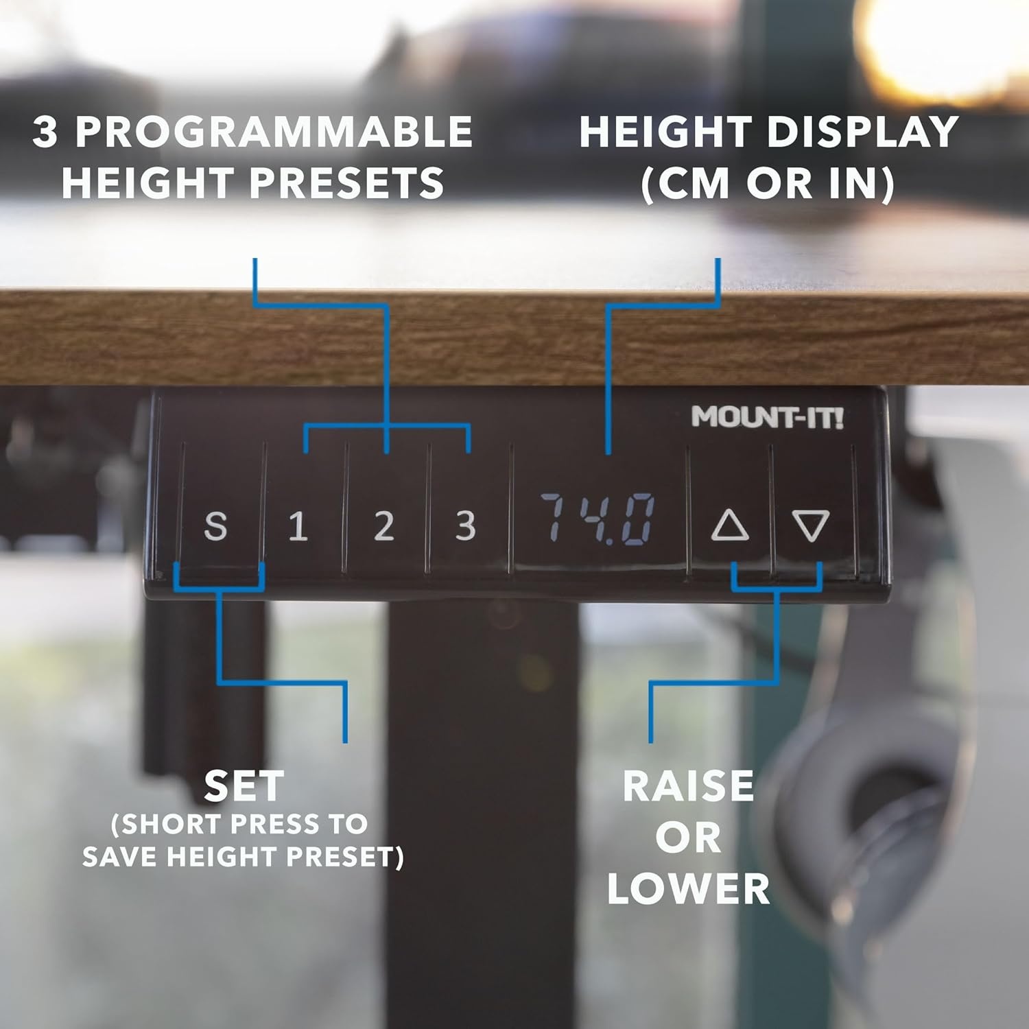 image:imageMountIt L Shaped Standing Desk Extra Large 75 x 63 Electric Corner Standing Desk Height Adjustable from 283 to 465 3 Memory Settings White Solid Steel Frame Black TabletopBlack Frame Rustic Top