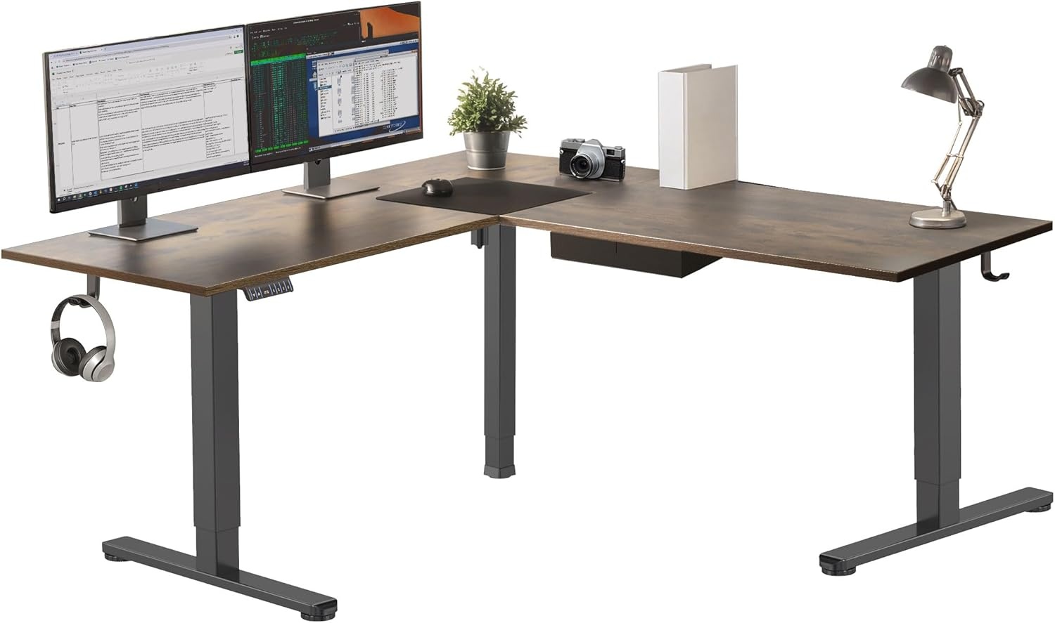 image:imageMountIt L Shaped Standing Desk Extra Large 75 x 63 Electric Corner Standing Desk Height Adjustable from 283 to 465 3 Memory Settings White Solid Steel Frame Black TabletopBlack Frame Rustic Top