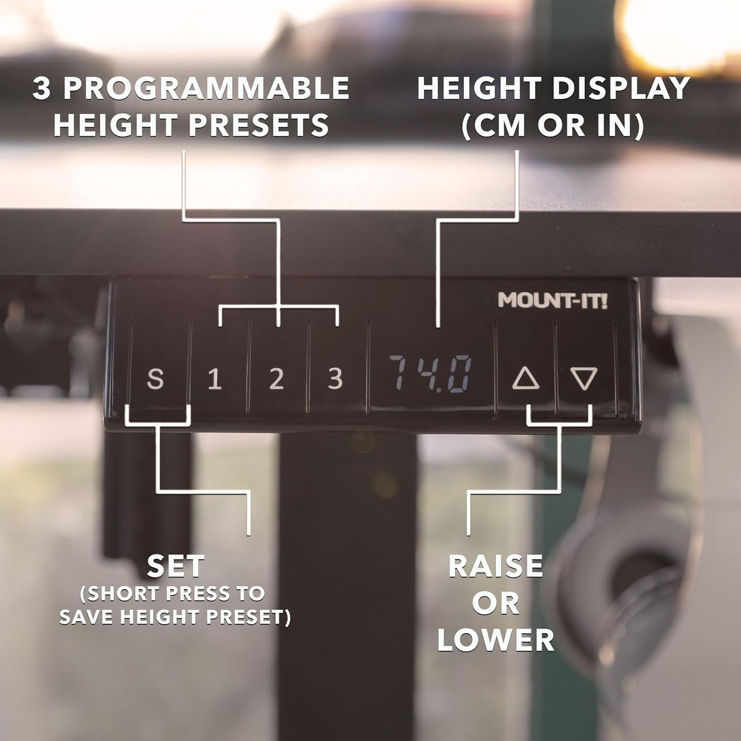image:imageMountIt L Shaped Standing Desk Extra Large 75 x 63 Electric Corner Standing Desk Height Adjustable from 283 to 465 3 Memory Settings White Solid Steel Frame Black TabletopBlack Frame Black Top