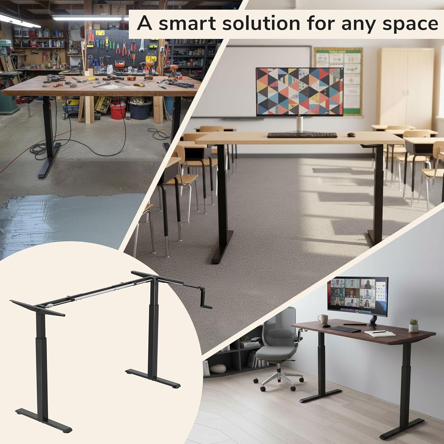 image:imageMountIt Manual Standing Desk Frame with Hand Crank Adjustable Height SitStand Desk Base for 4872 Inch Tops 132 lb Capacity PowerFree Ergonomic Frame Black Frame Only