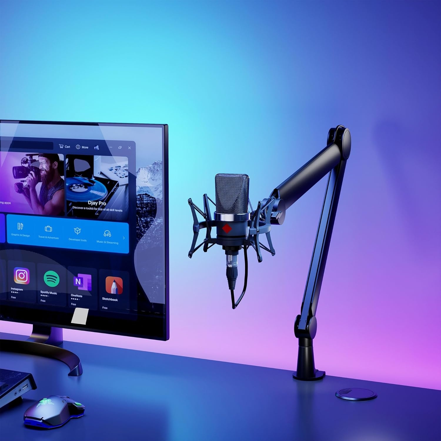 image:imageMountIt Mic Arm Microphone Boom Arm Adjustable Full Motion Mic Desk Mount for Streaming Gaming Podcast Recording 38 and 58 Compatible Height up to 333 Black