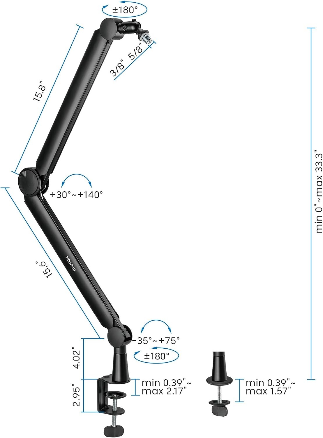 image:imageMountIt Mic Arm Microphone Boom Arm Adjustable Full Motion Mic Desk Mount for Streaming Gaming Podcast Recording 38 and 58 Compatible Height up to 333 Black