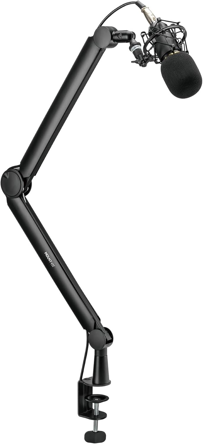 image:imageMountIt Mic Arm Microphone Boom Arm Adjustable Full Motion Mic Desk Mount for Streaming Gaming Podcast Recording 38 and 58 Compatible Height up to 333 Black