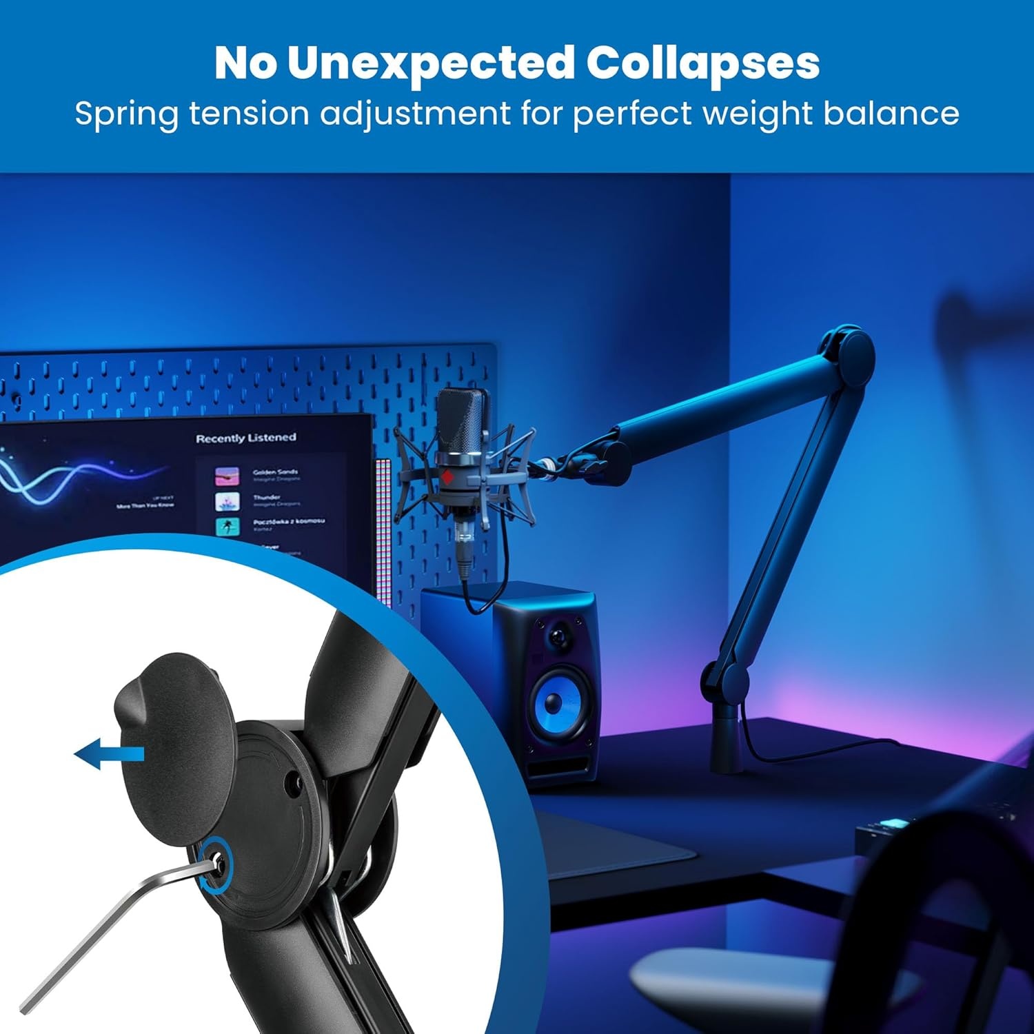 image:imageMountIt Mic Arm Microphone Boom Arm Adjustable Full Motion Mic Desk Mount for Streaming Gaming Podcast Recording 38 and 58 Compatible Height up to 333 Black