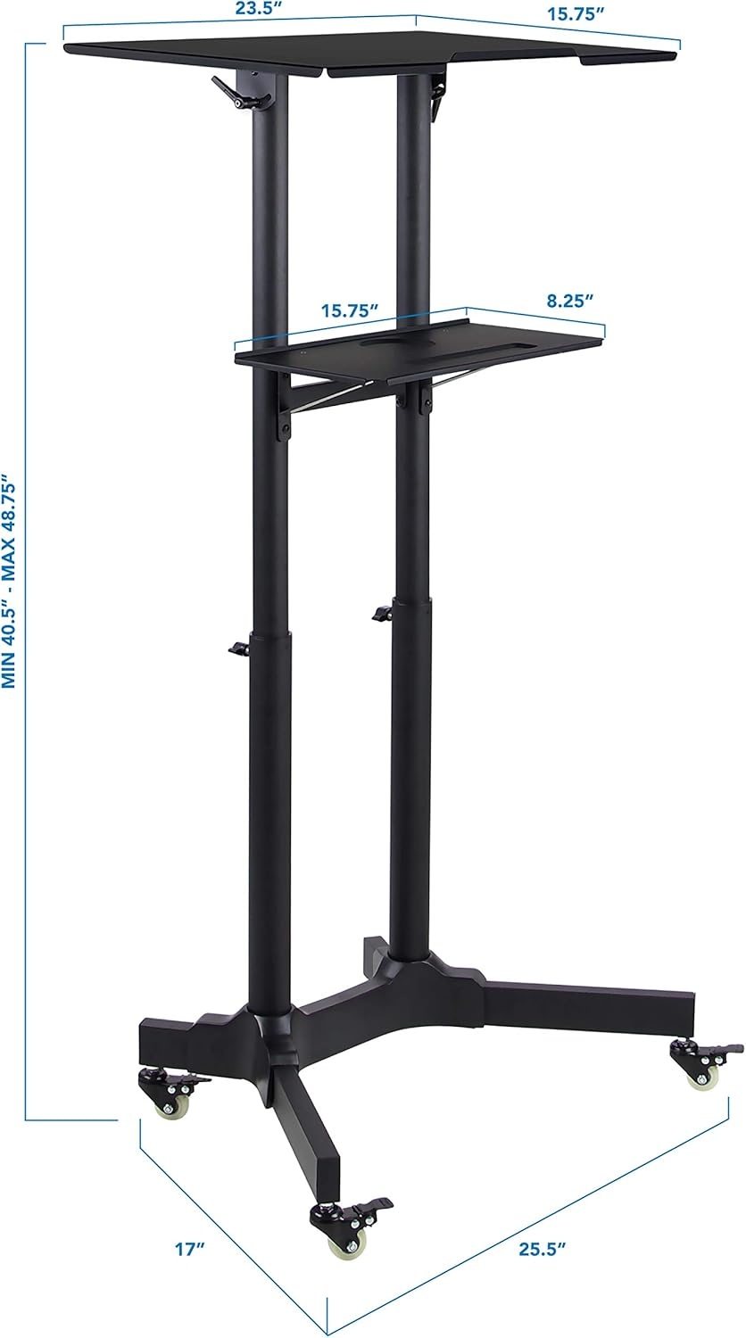 image:imageMountIt Mobile Podium Stand with Wheels Adjustable Height Rolling Lectern Portable Standing Desk with Tilted Shelf and Storage for Office Classroom and Presentations
