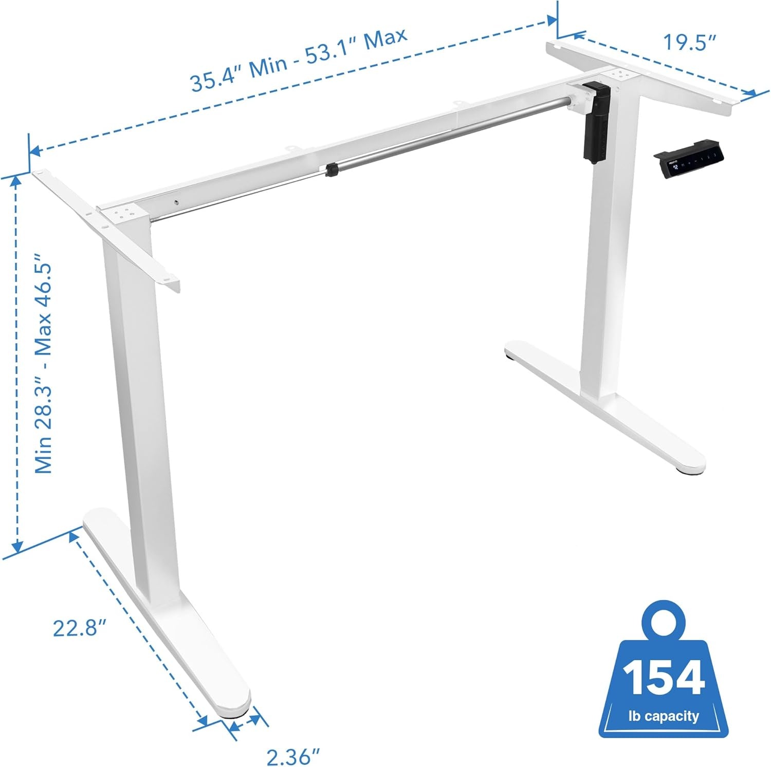 image:imageMountIt Motorized Electric Standing Desk Frame Standing Desk Legs Raise up to 465 Sit Stand Desk Legs Adjustable Height with Memory Controller Home and Office DIY Workstation in WhiteWhite