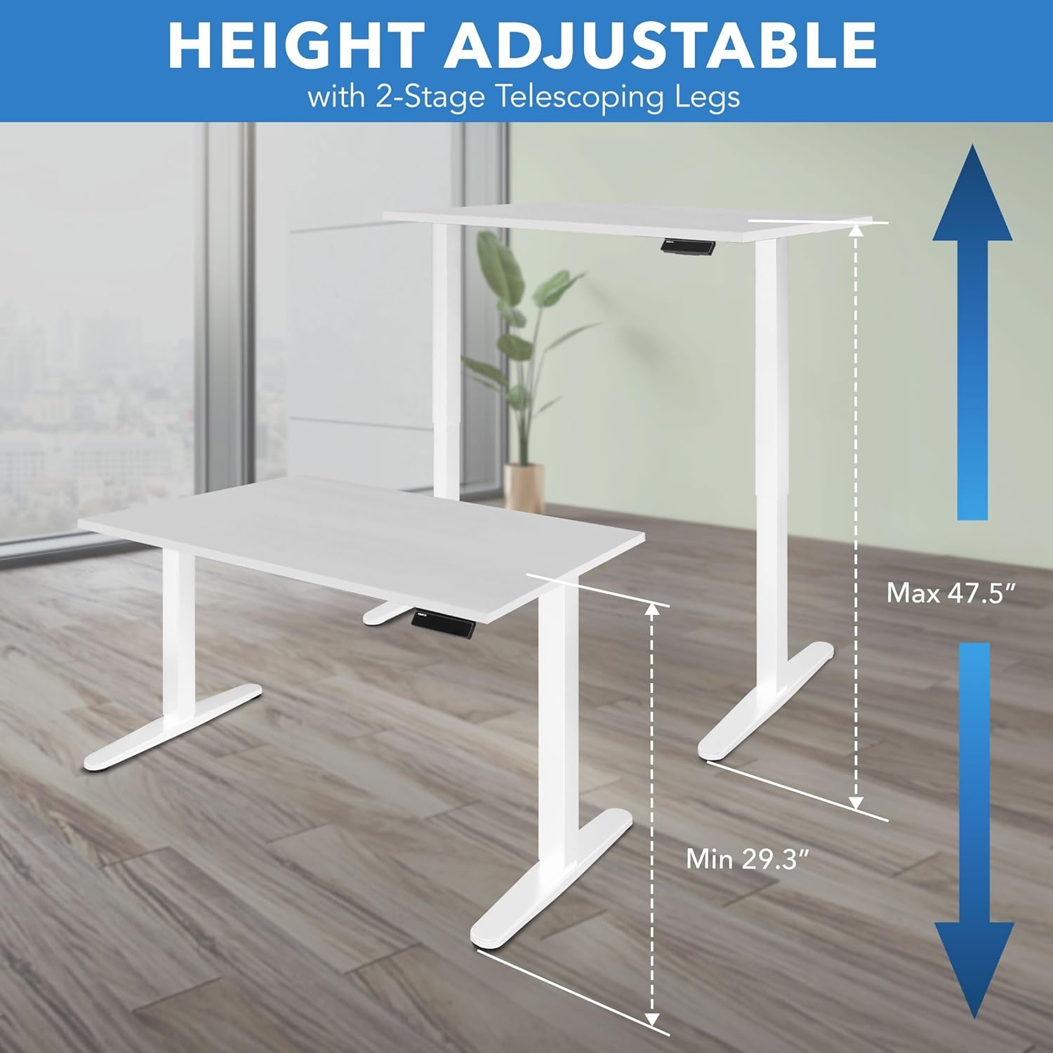 image:imageMountIt Motorized Sit Stand Adjustable Height Desk Frame with 48 Tabletop Ergonomic Single Motor Adjustable Standing Height Table Desktop Rising Up to 472 Memory Control White Black Leg DeskWhite