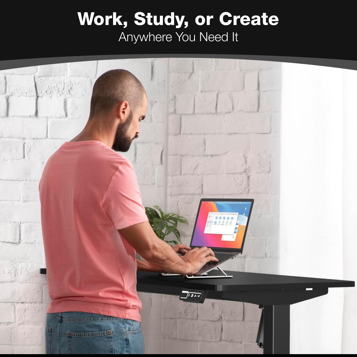 image:imageMountIt Motorized Standing Desk 40x24 Height Adjustable Sit to Stand Desk for Home Office Compact Ergonomic Workstation with Memory Presets Black Frame with Hazelnut Woodgrain TopBlack