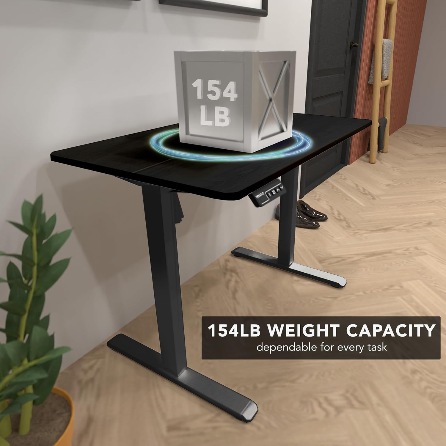 image:imageMountIt Motorized Standing Desk 40x24 Height Adjustable Sit to Stand Desk for Home Office Compact Ergonomic Workstation with Memory Presets Black Frame with Hazelnut Woodgrain TopBlack