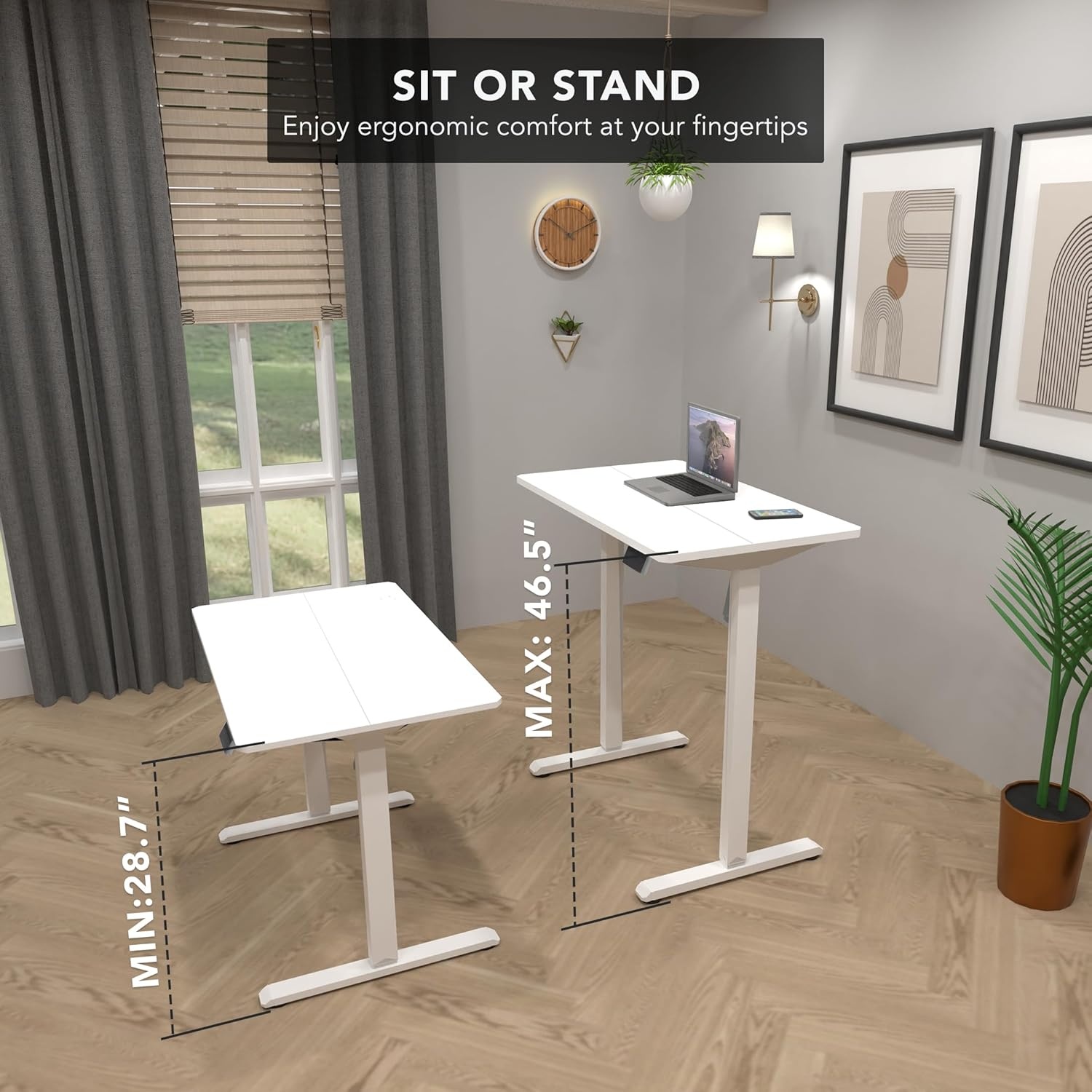 image:imageMountIt Motorized Standing Desk 40x24 Height Adjustable Sit to Stand Desk for Home Office Compact Ergonomic Workstation with Memory Presets Black Frame with Hazelnut Woodgrain TopWhite