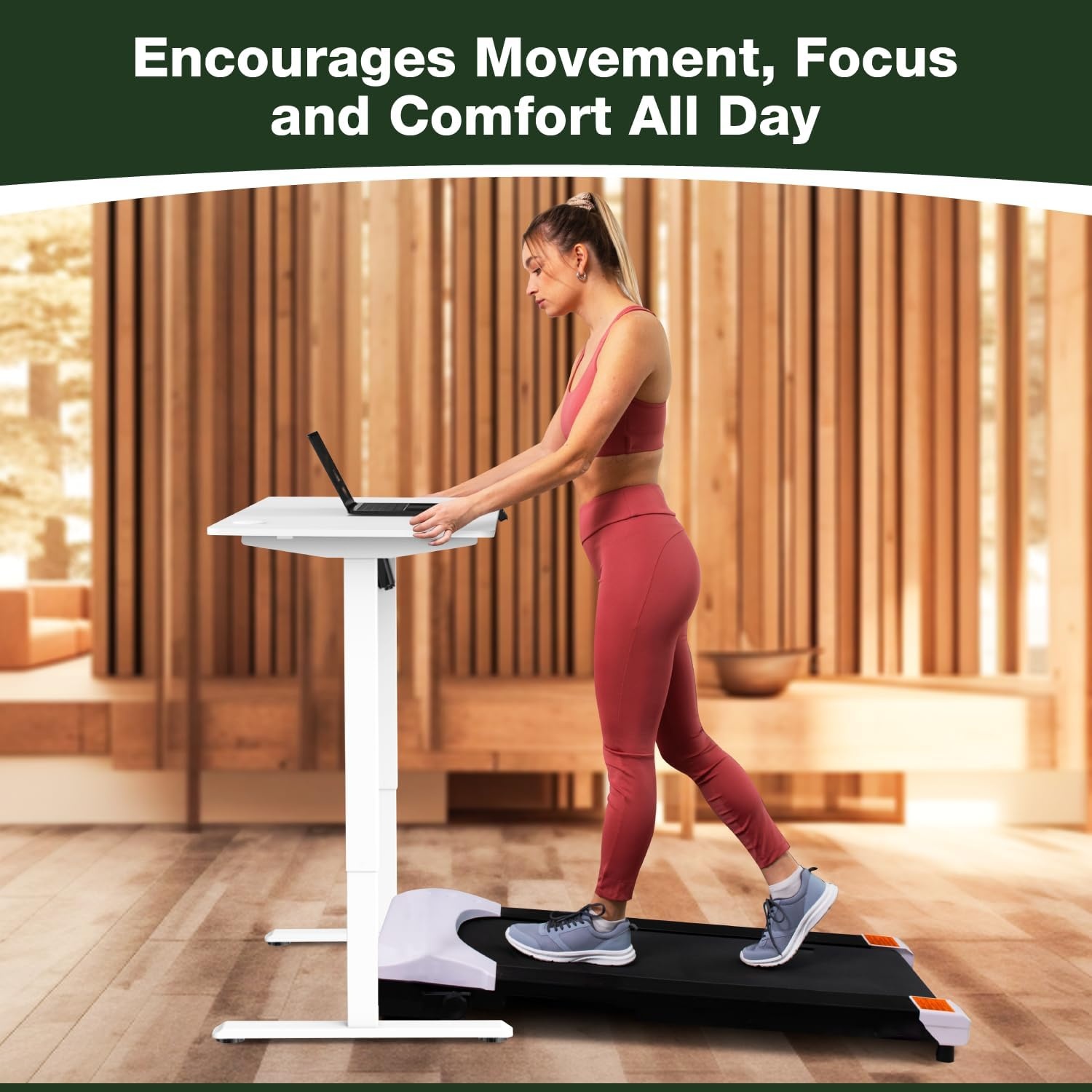 image:imageMountIt Motorized Standing Desk 40x24 Height Adjustable Sit to Stand Desk for Home Office Compact Ergonomic Workstation with Memory Presets Black Frame with Hazelnut Woodgrain TopWhite