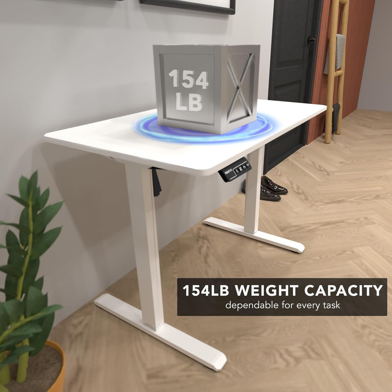 image:imageMountIt Motorized Standing Desk 40x24 Height Adjustable Sit to Stand Desk for Home Office Compact Ergonomic Workstation with Memory Presets Black Frame with Hazelnut Woodgrain TopWhite