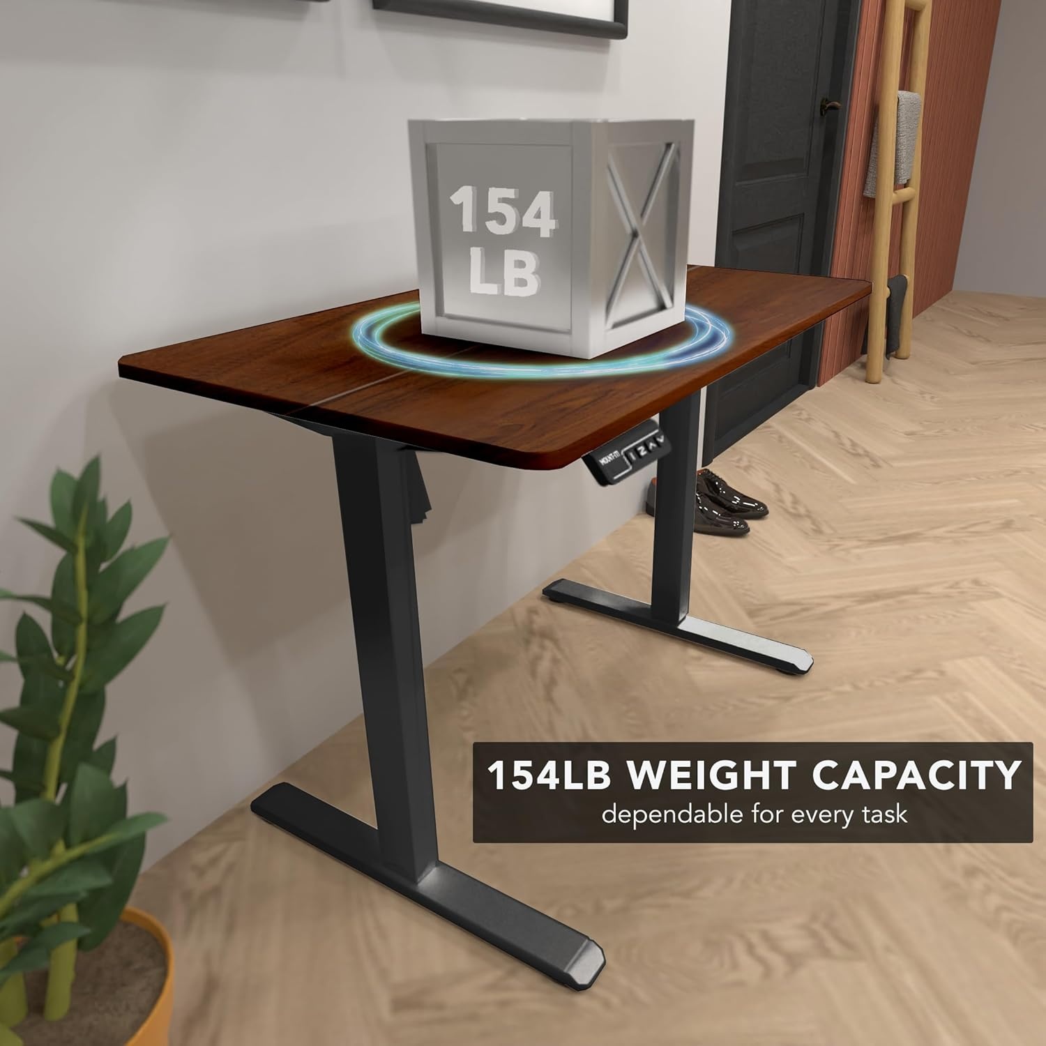 image:imageMountIt Motorized Standing Desk 40x24 Height Adjustable Sit to Stand Desk for Home Office Compact Ergonomic Workstation with Memory Presets Black Frame with Hazelnut Woodgrain TopHazelnut