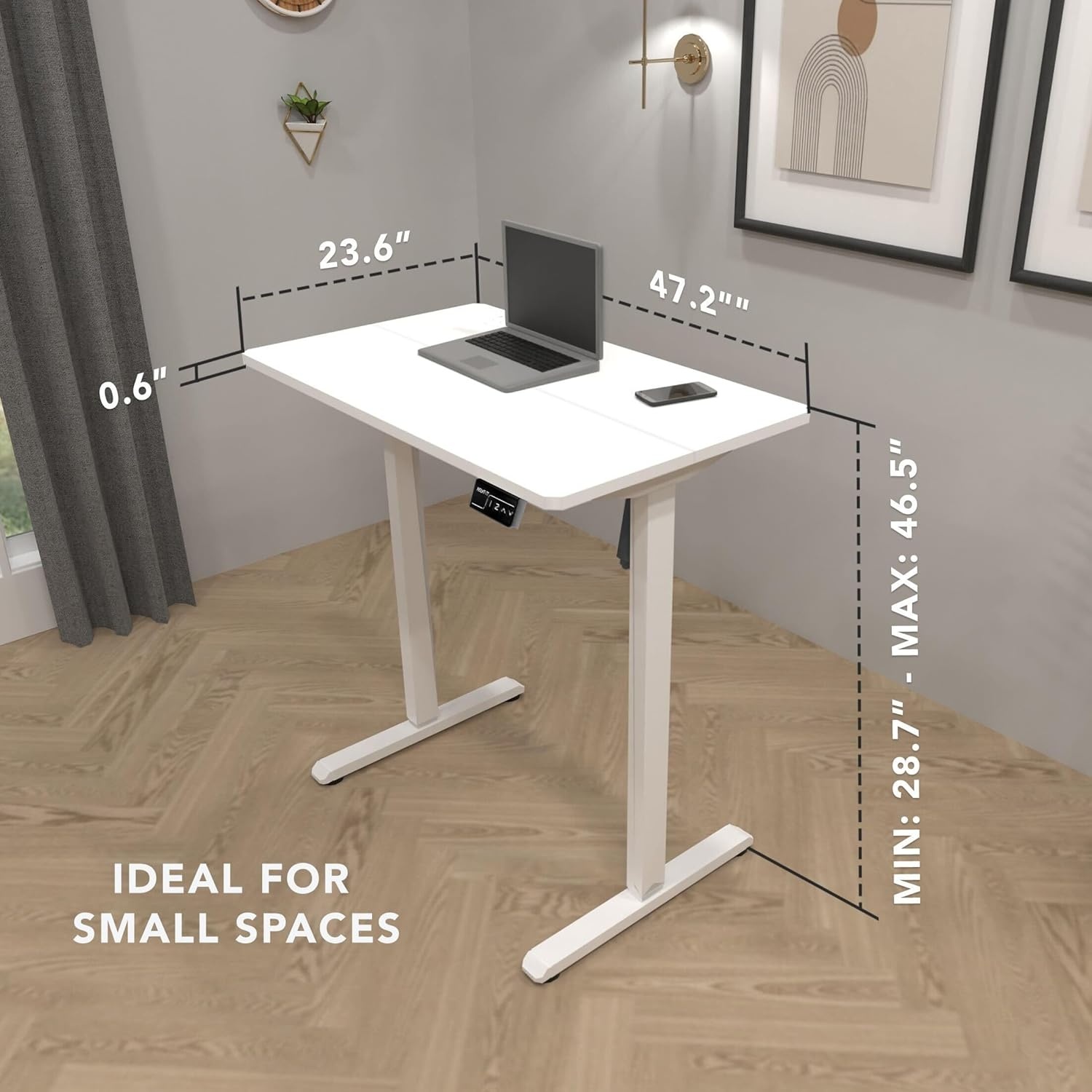 image:imageMountIt Motorized Standing Desk 40x24 Height Adjustable Sit to Stand Desk for Home Office Compact Ergonomic Workstation with Memory Presets Black Frame with Hazelnut Woodgrain TopWhite