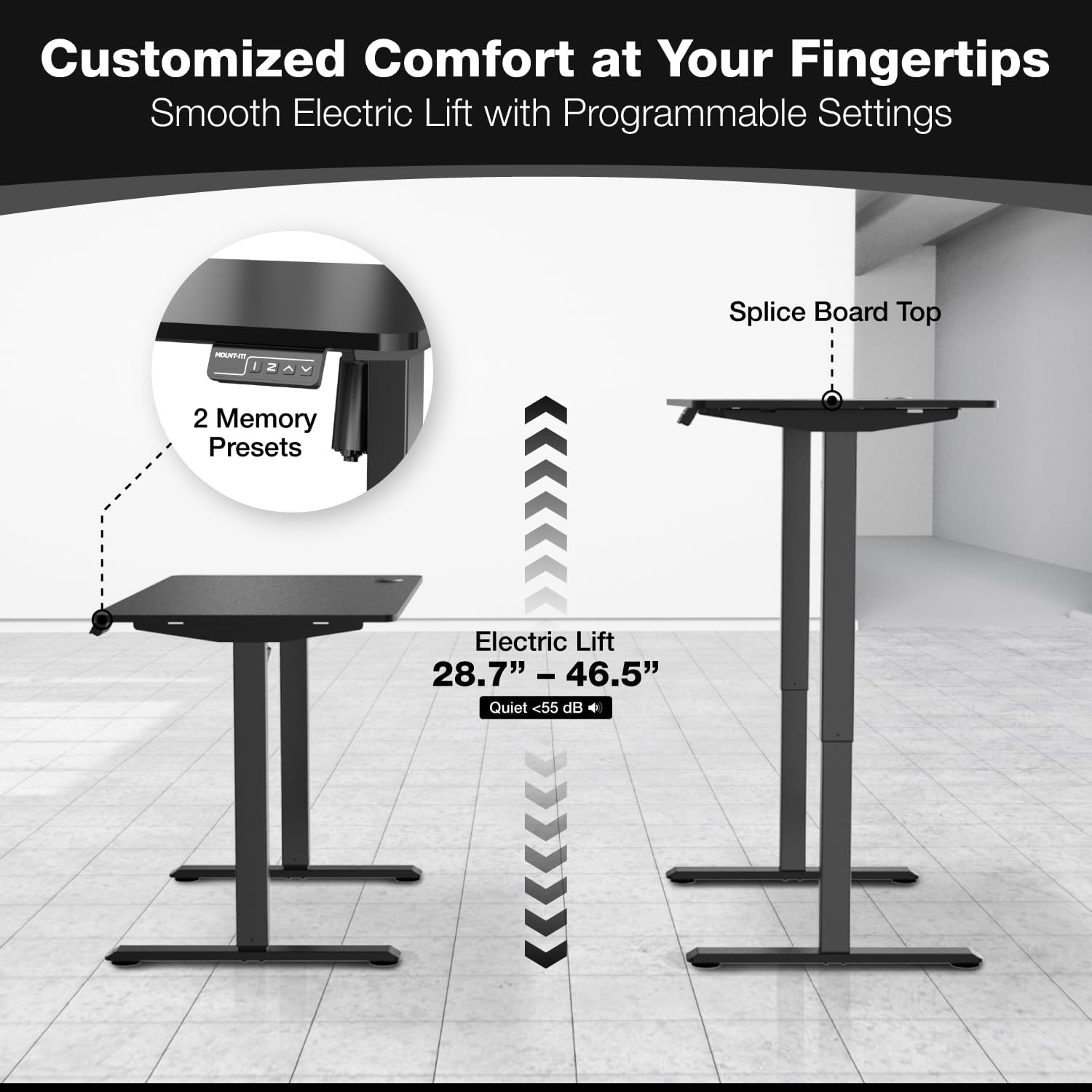image:imageMountIt Motorized Standing Desk 40x24 Height Adjustable Sit to Stand Desk for Home Office Compact Ergonomic Workstation with Memory Presets Black Frame with Hazelnut Woodgrain TopBlack
