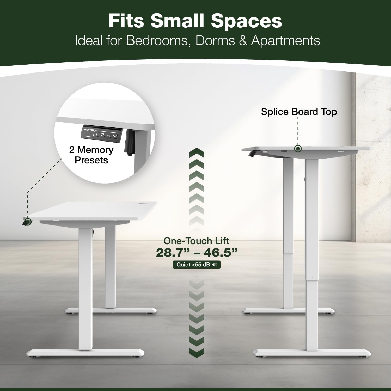 image:imageMountIt Motorized Standing Desk 40x24 Height Adjustable Sit to Stand Desk for Home Office Compact Ergonomic Workstation with Memory Presets Black Frame with Hazelnut Woodgrain TopWhite