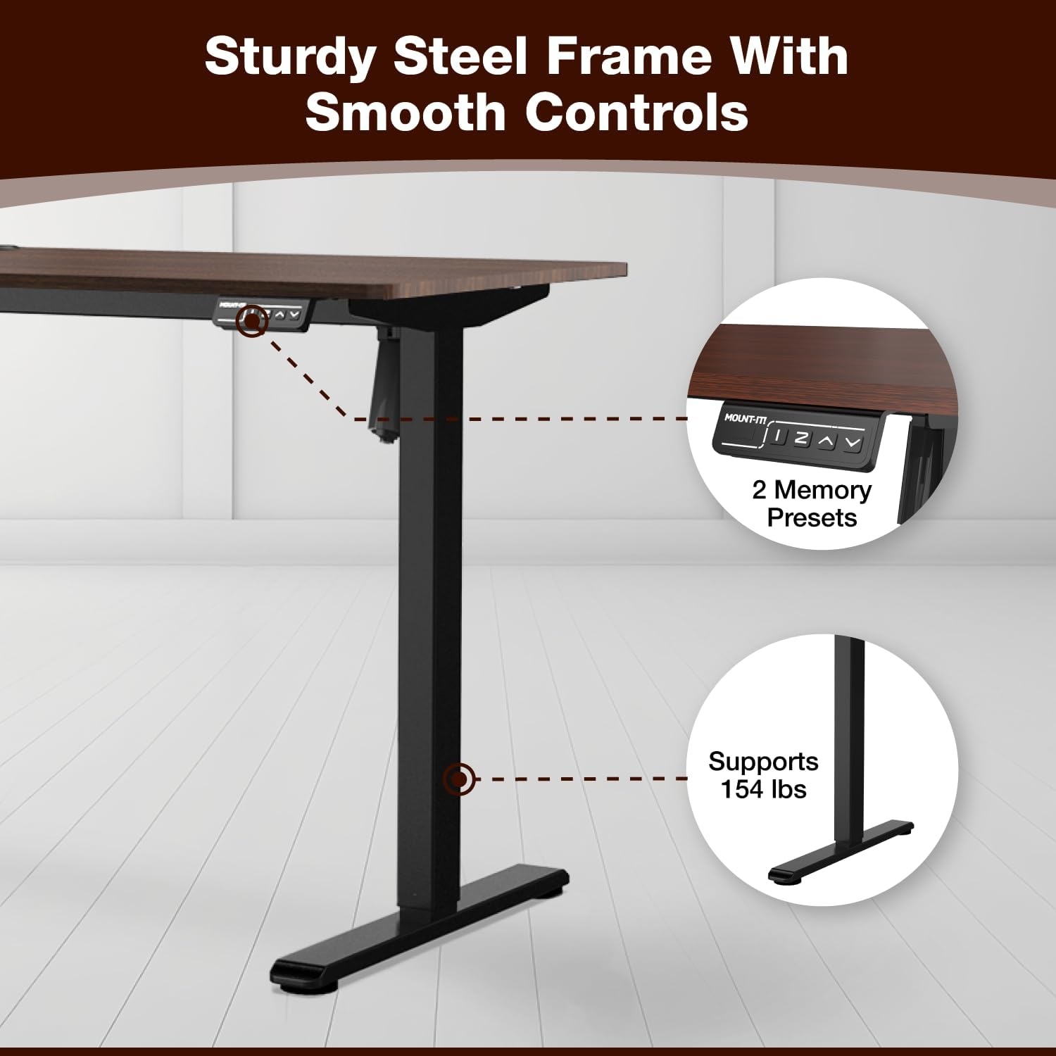 image:imageMountIt Motorized Standing Desk 40x24 Height Adjustable Sit to Stand Desk for Home Office Compact Ergonomic Workstation with Memory Presets Black Frame with Hazelnut Woodgrain TopHazelnut