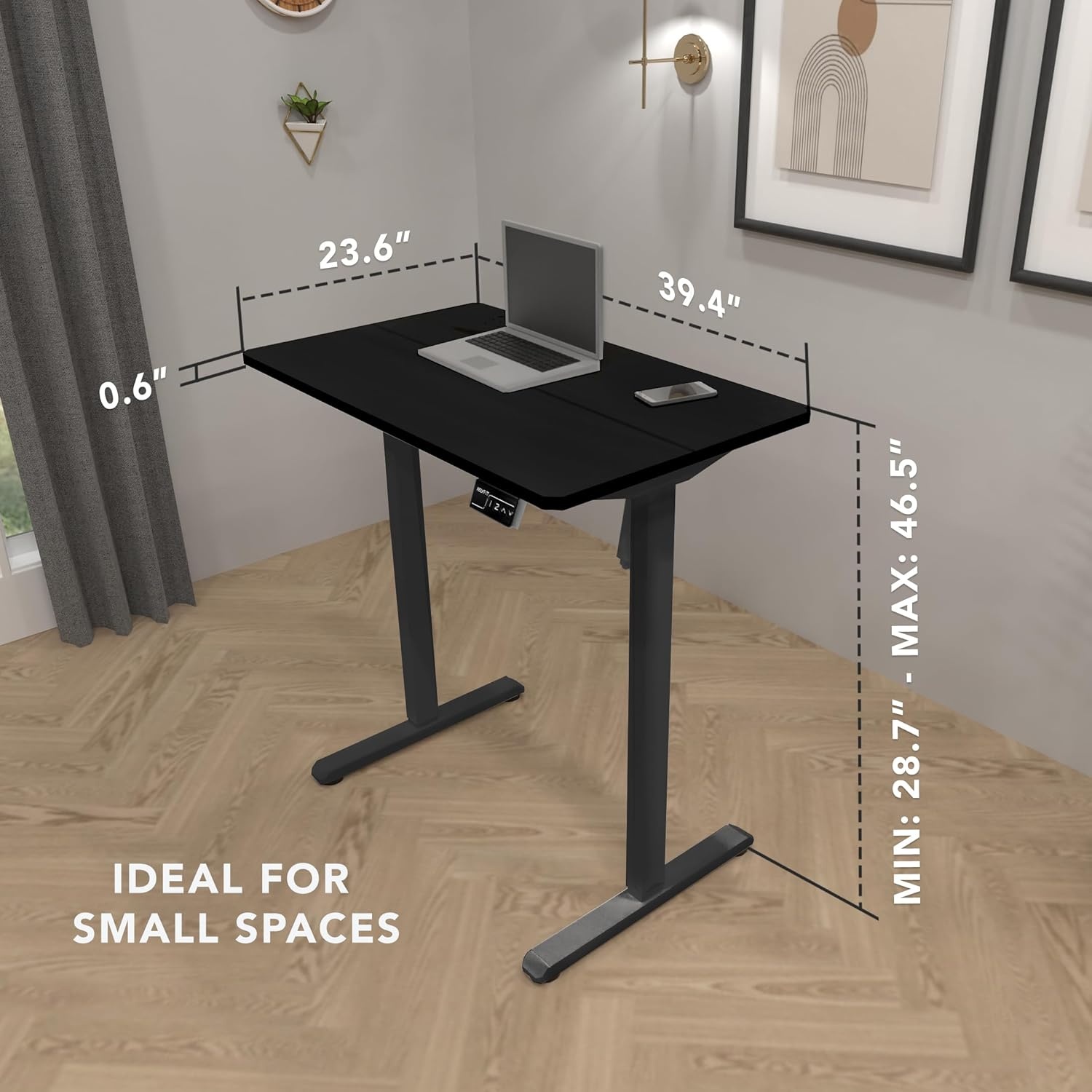 image:imageMountIt Motorized Standing Desk 40x24 Height Adjustable Sit to Stand Desk for Home Office Compact Ergonomic Workstation with Memory Presets Black Frame with Hazelnut Woodgrain TopBlack