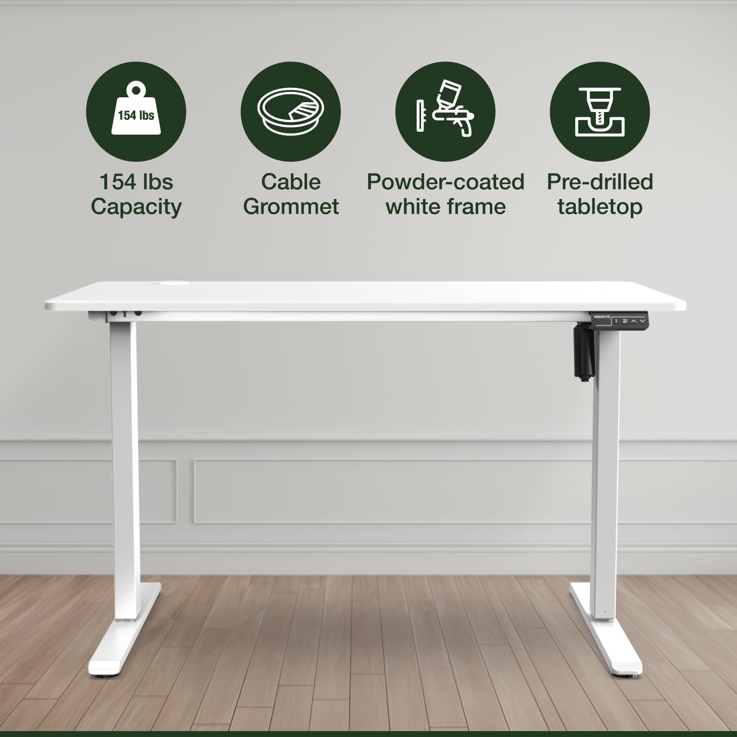 image:imageMountIt Motorized Standing Desk 40x24 Height Adjustable Sit to Stand Desk for Home Office Compact Ergonomic Workstation with Memory Presets Black Frame with Hazelnut Woodgrain TopWhite
