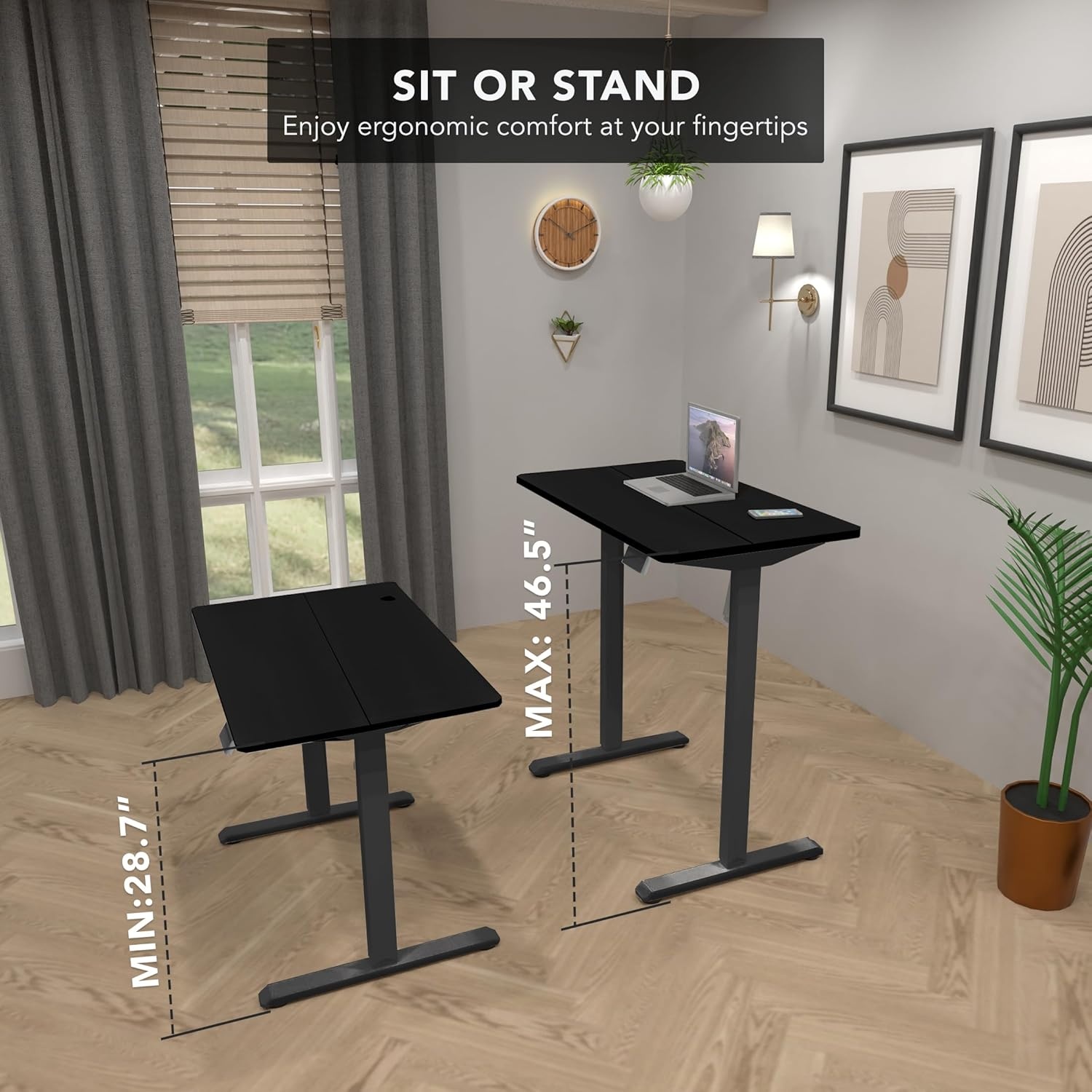 image:imageMountIt Motorized Standing Desk 40x24 Height Adjustable Sit to Stand Desk for Home Office Compact Ergonomic Workstation with Memory Presets Black Frame with Hazelnut Woodgrain TopBlack
