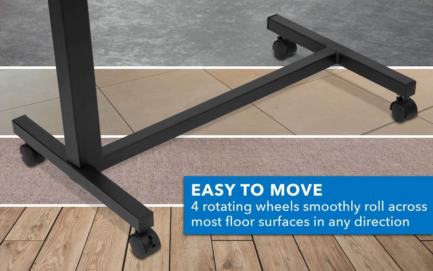 image:imageMountIt Overbed Table with Wheels Flat Rolling Bed Side Tray Table for Medical or inHome Use Height Adjustable Hospital Table with Locking Casters