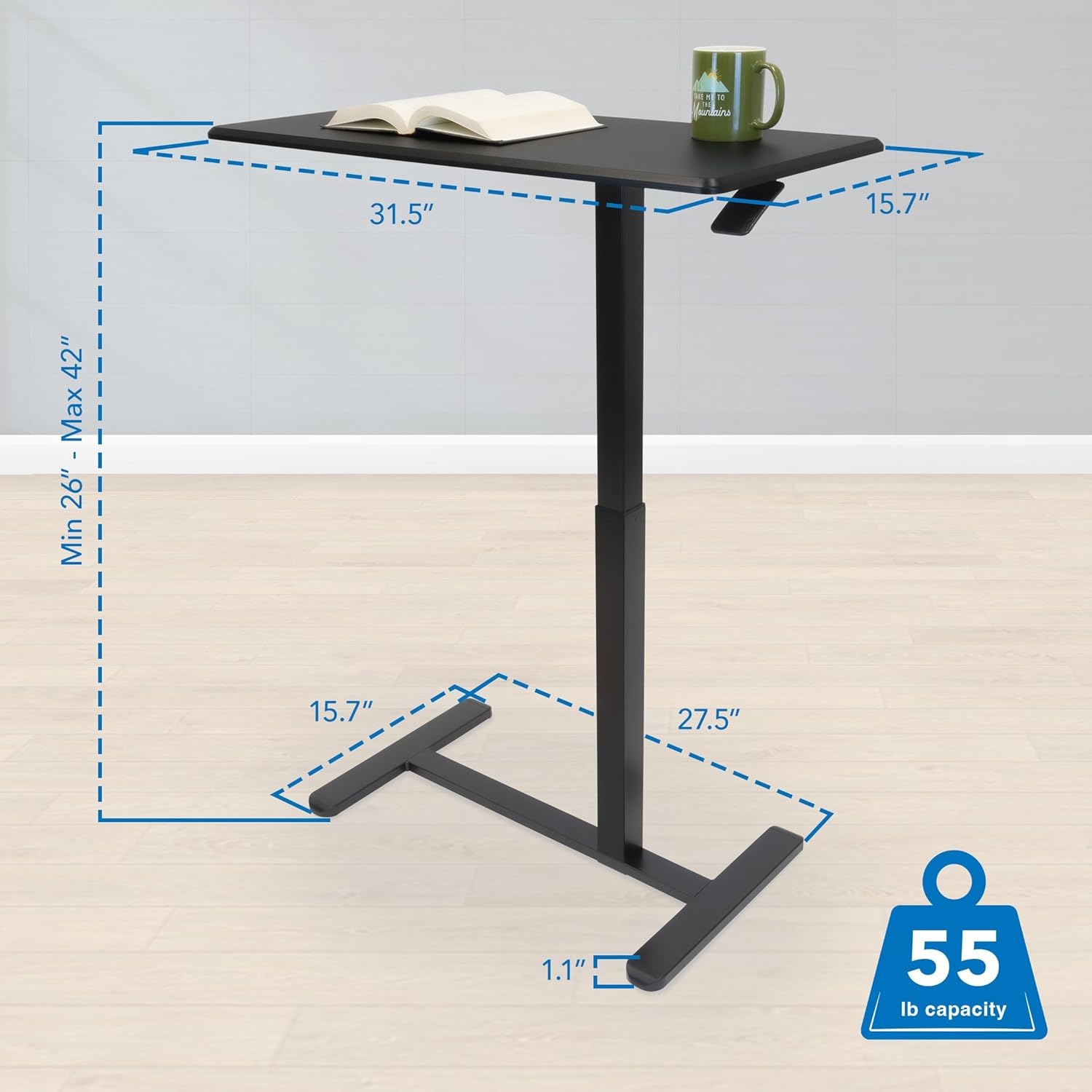 image:imageMountIt Overbed Table with Wheels Adjustable Height Bedside Table for Hospital amp Home Over the Bed Laptop Desk Rolling Hospital Bed Table for Eating Working or Recovery Black