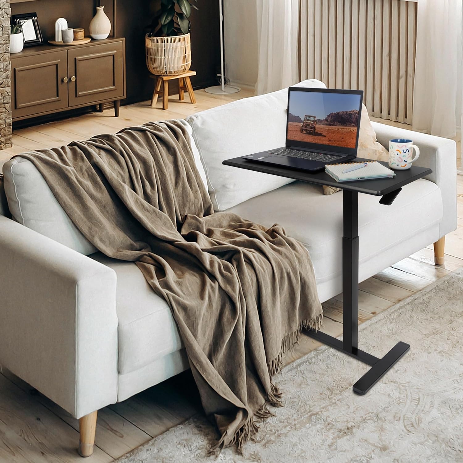 image:imageMountIt Overbed Table with Wheels Adjustable Height Bedside Table for Hospital amp Home Over the Bed Laptop Desk Rolling Hospital Bed Table for Eating Working or Recovery Black