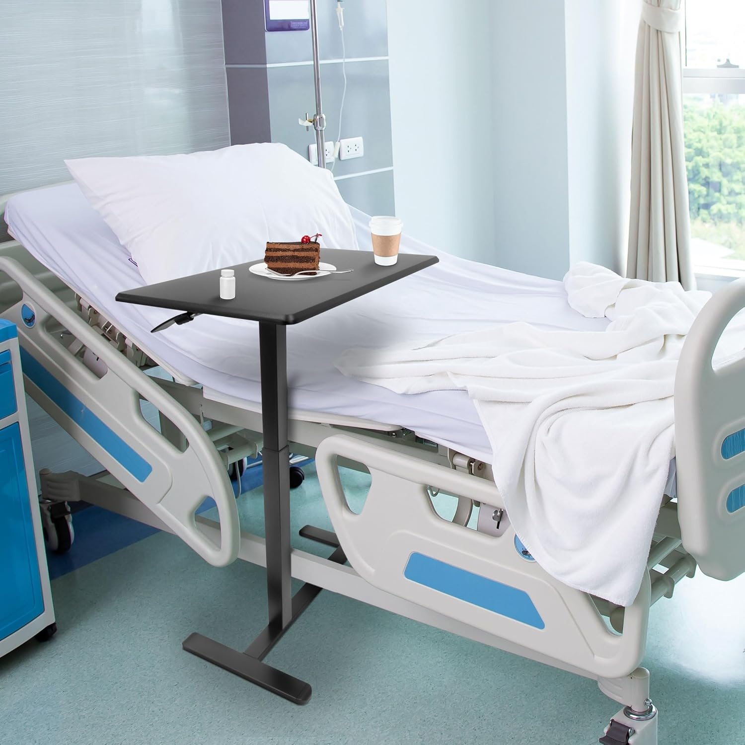 image:imageMountIt Overbed Table with Wheels Adjustable Height Bedside Table for Hospital amp Home Over the Bed Laptop Desk Rolling Hospital Bed Table for Eating Working or Recovery Black