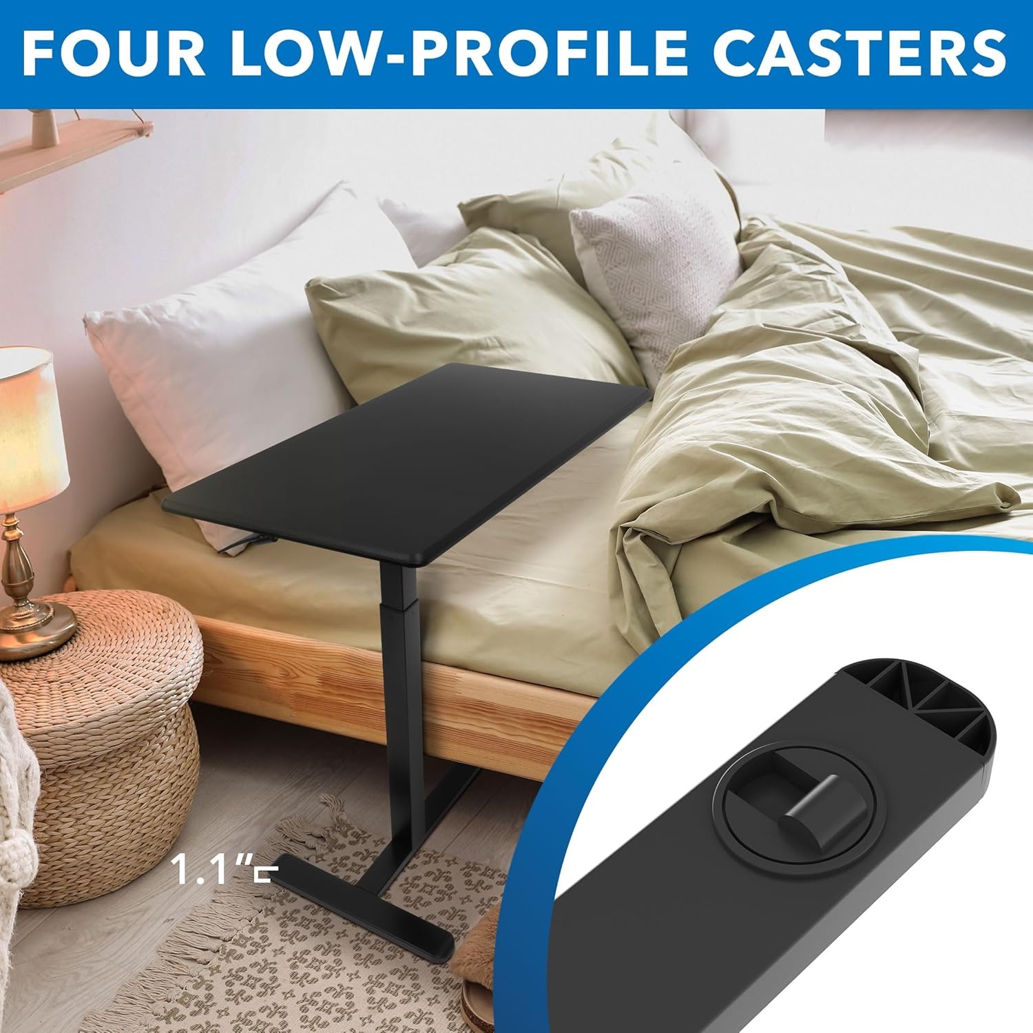 image:imageMountIt Overbed Table with Wheels Adjustable Height Bedside Table for Hospital amp Home Over the Bed Laptop Desk Rolling Hospital Bed Table for Eating Working or Recovery Black