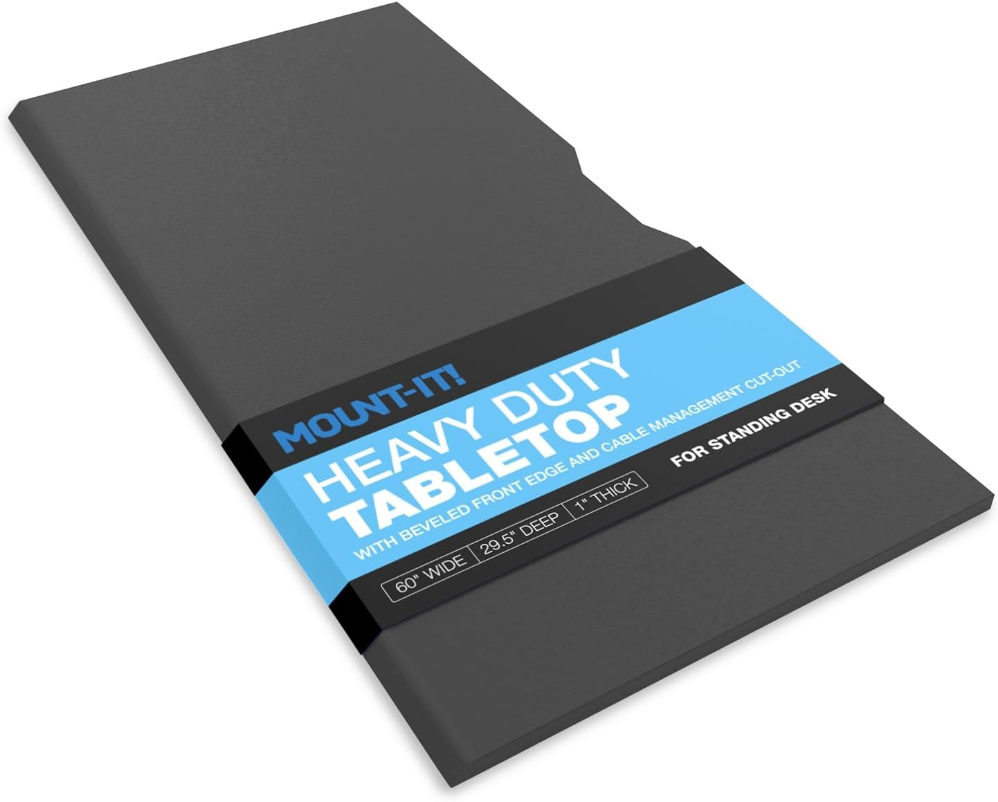 image:imageMountIt Premium Tabletop for Sit Stand Desktops 60 Wide 295 Deep 1 Thick Standing Desk Top Only with Beveled Front Edge and Cable Management CutOut Wood Table Top Slab in BlackBlack