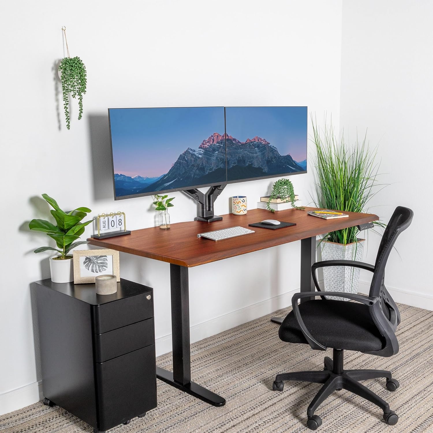 image:imageMountIt Premium Tabletop for Sit Stand Desktops 60 Wide 295 Deep 1 Thick Standing Desk Top Only with Beveled Front Edge and Cable Management CutOut Wood Table Top Slab in BlackHazelnut