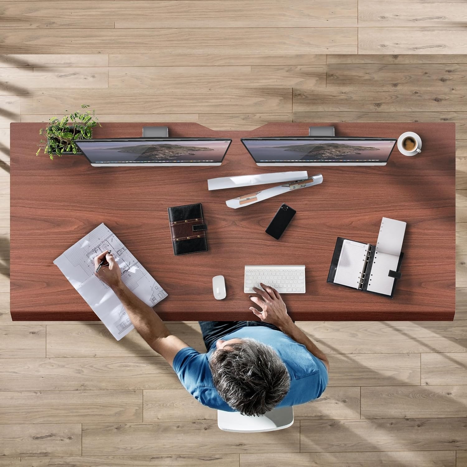 image:imageMountIt Premium Tabletop for Sit Stand Desktops 60 Wide 295 Deep 1 Thick Standing Desk Top Only with Beveled Front Edge and Cable Management CutOut Wood Table Top Slab in BlackHazelnut