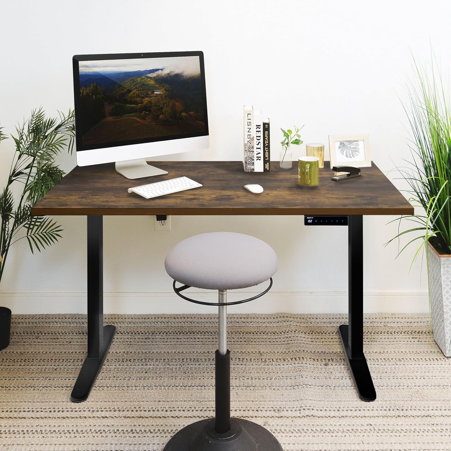 image:imageMountIt Premium Tabletop for Sit Stand Desktops 60 Wide 295 Deep 1 Thick Standing Desk Top Only with Beveled Front Edge and Cable Management CutOut Wood Table Top Slab in BlackOak