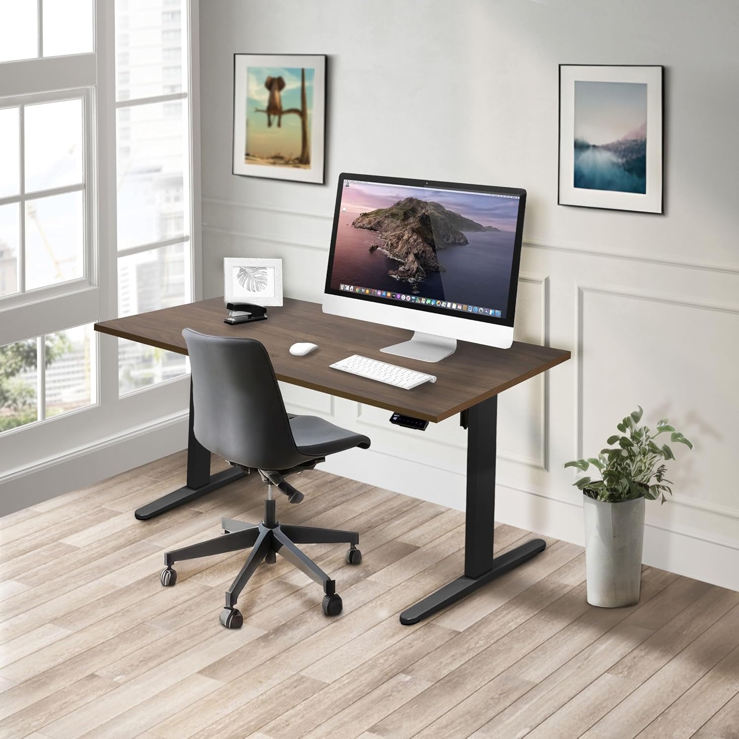 image:imageMountIt Premium Tabletop for Sit Stand Desktops 60 Wide 295 Deep 1 Thick Standing Desk Top Only with Beveled Front Edge and Cable Management CutOut Wood Table Top Slab in BlackBrown