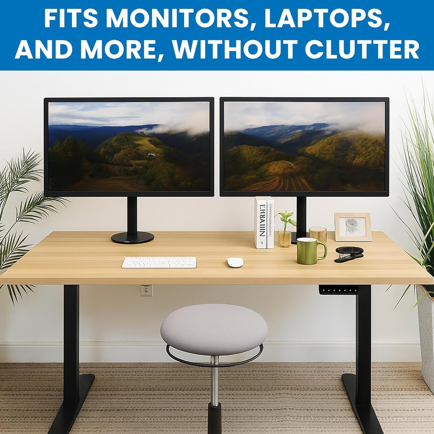 image:imageMountIt Premium Tabletop for Sit Stand Desktops 60 Wide 295 Deep 1 Thick Standing Desk Top Only with Beveled Front Edge and Cable Management CutOut Wood Table Top Slab in BlackMaple