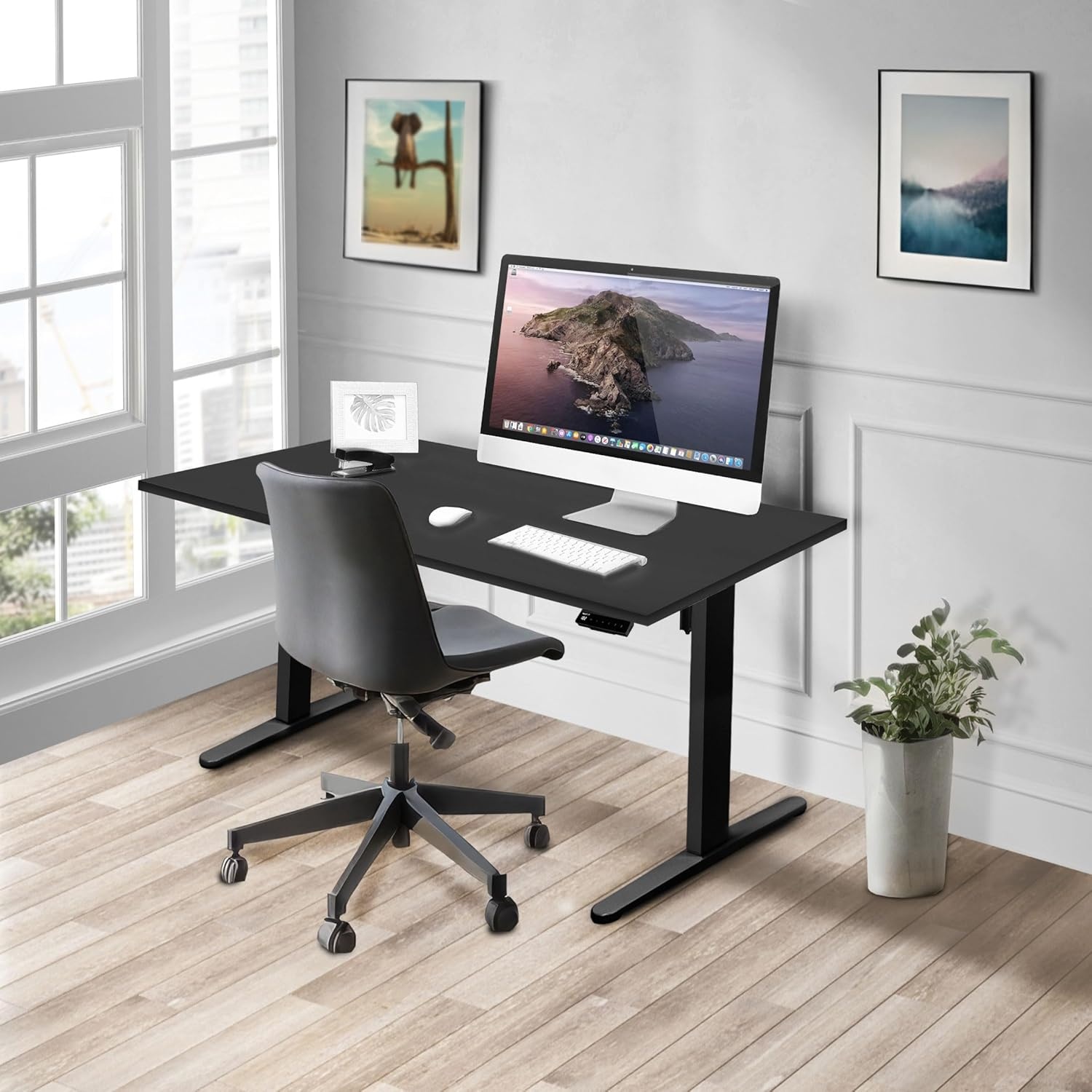 image:imageMountIt Premium Tabletop for Sit Stand Desktops 60 Wide 295 Deep 1 Thick Standing Desk Top Only with Beveled Front Edge and Cable Management CutOut Wood Table Top Slab in BlackBlack