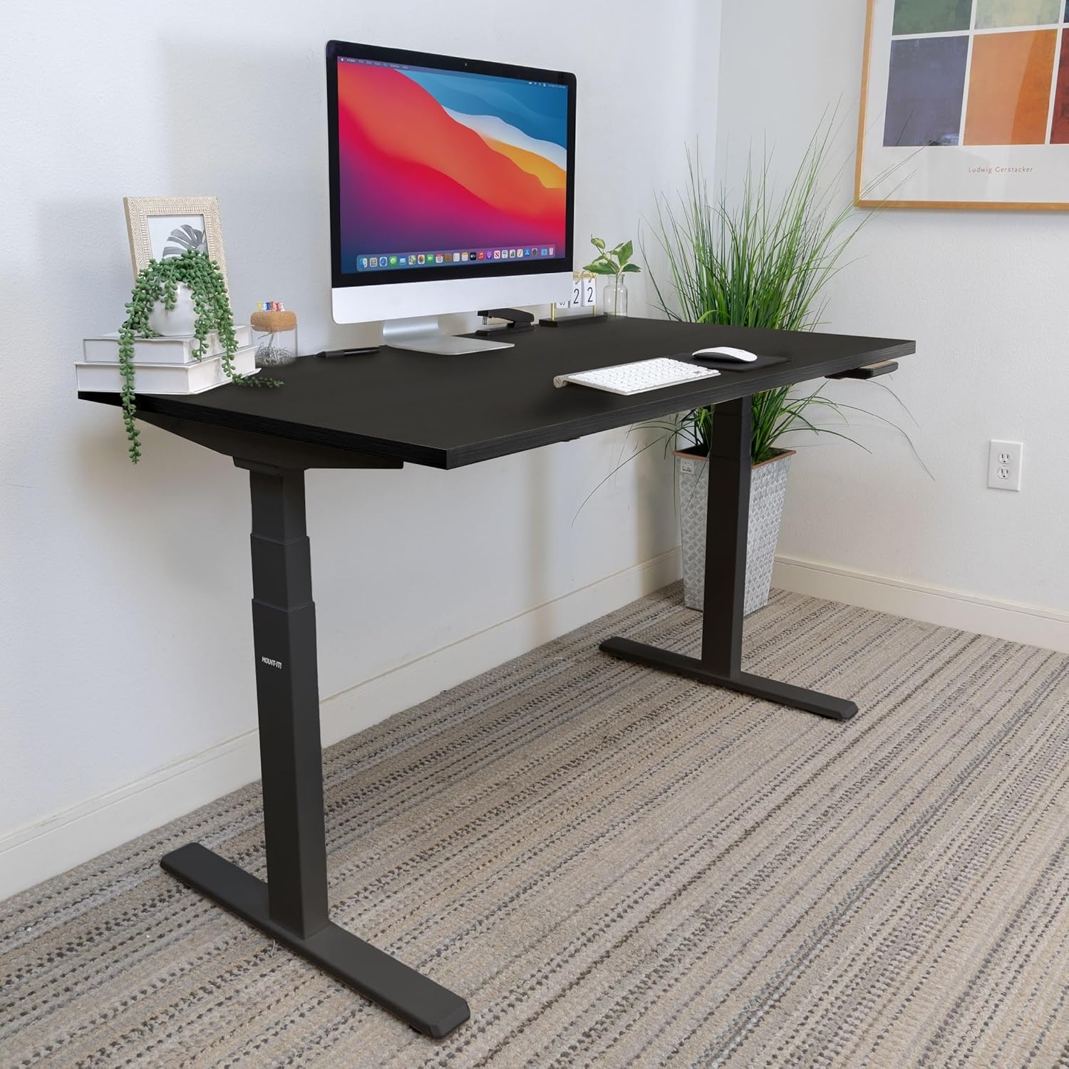 image:imageMountIt Premium Tabletop for Sit Stand Desktops 60 Wide 295 Deep 1 Thick Standing Desk Top Only with Beveled Front Edge and Cable Management CutOut Wood Table Top Slab in BlackBlack