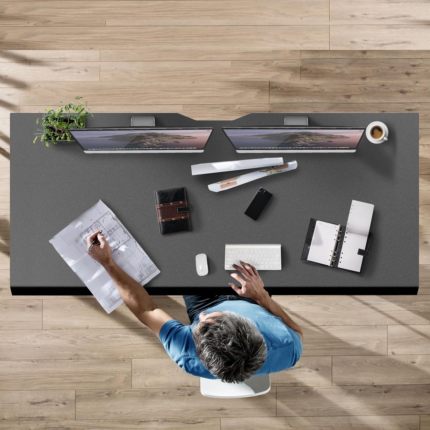 image:imageMountIt Premium Tabletop for Sit Stand Desktops 60 Wide 295 Deep 1 Thick Standing Desk Top Only with Beveled Front Edge and Cable Management CutOut Wood Table Top Slab in BlackBlack