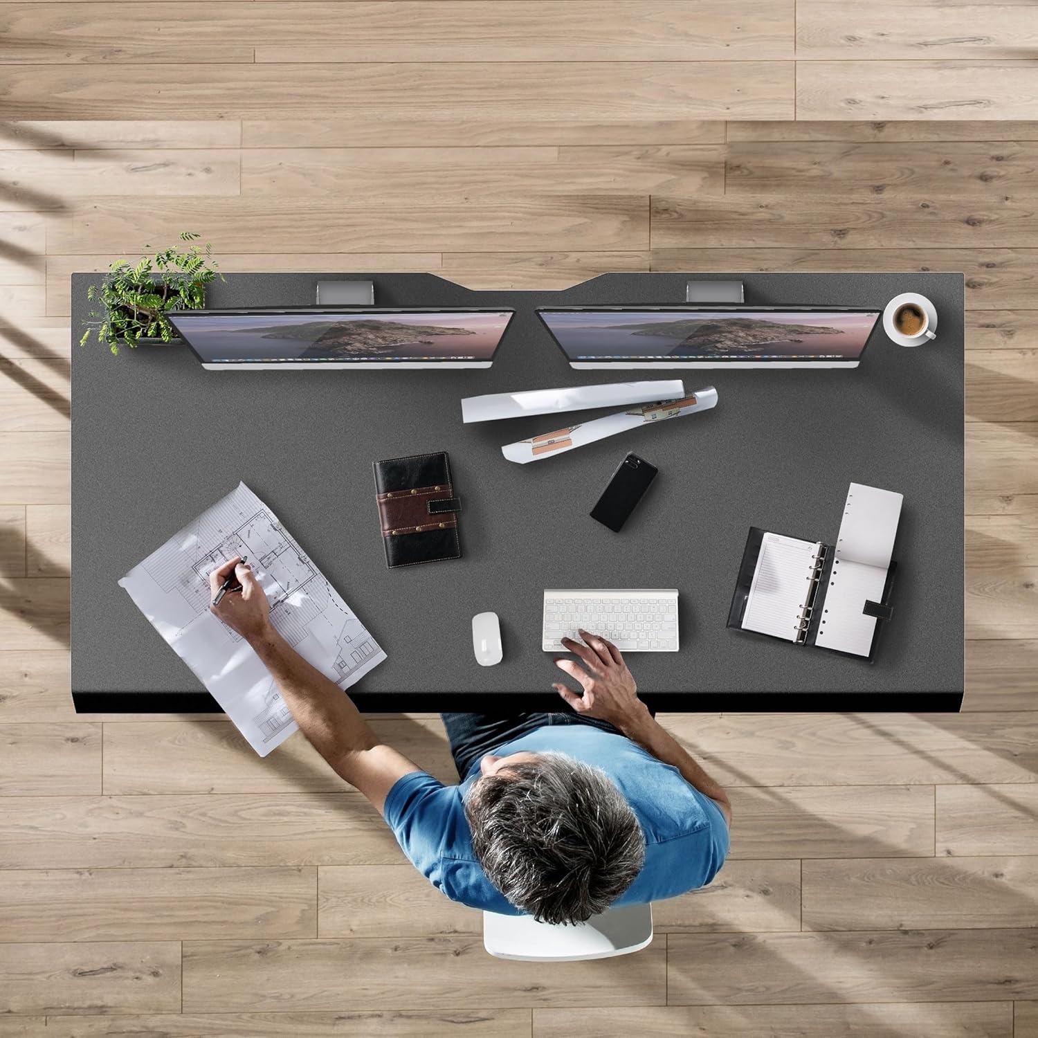 image:imageMountIt Premium Tabletop for Sit Stand Desktops 60 Wide 295 Deep 1 Thick Standing Desk Top Only with Beveled Front Edge and Cable Management CutOut Wood Table Top Slab in BlackBlack