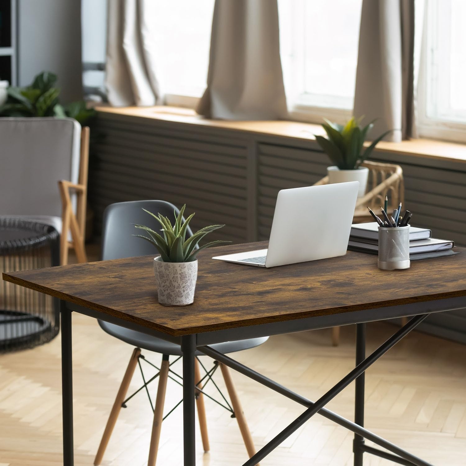 image:imageMountIt Premium Tabletop for Sit Stand Desktops 60 Wide 295 Deep 1 Thick Standing Desk Top Only with Beveled Front Edge and Cable Management CutOut Wood Table Top Slab in BlackOak