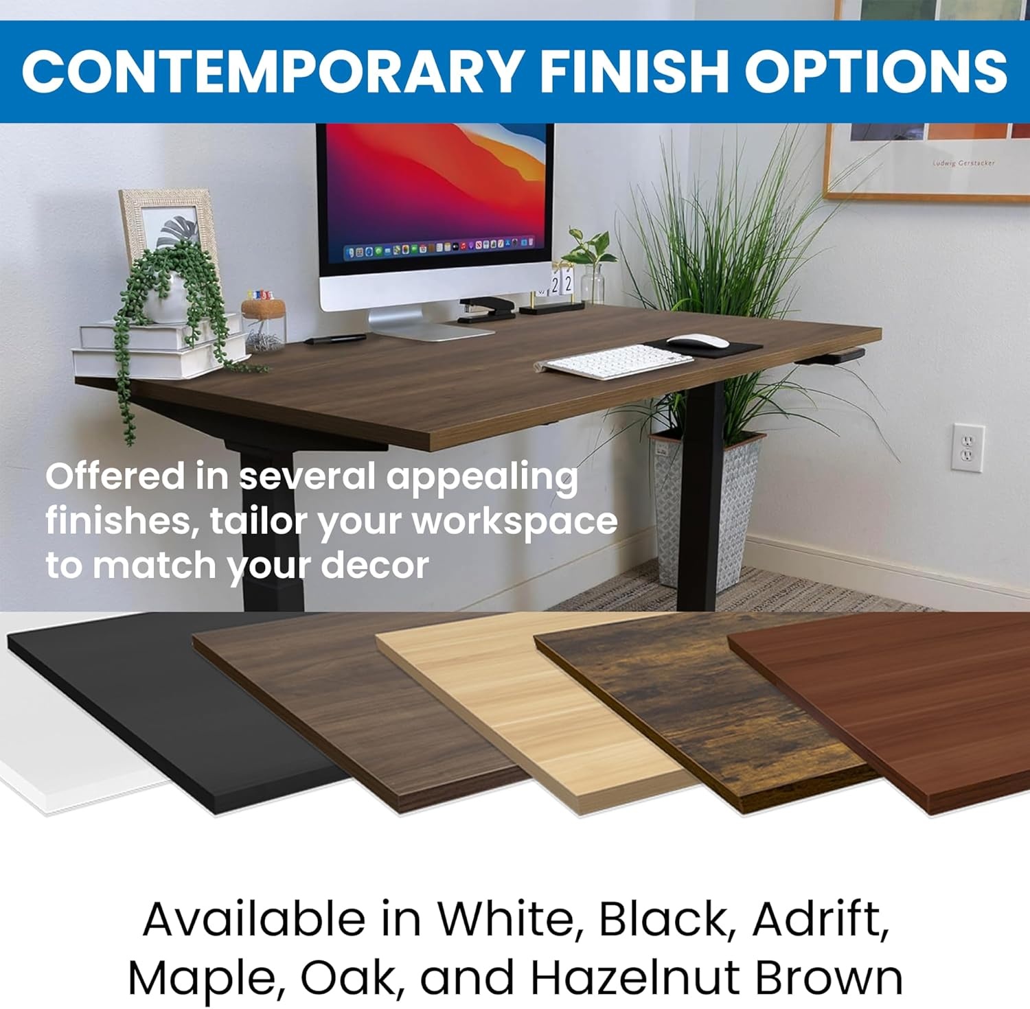 image:imageMountIt Premium Tabletop for Sit Stand Desktops 60 Wide 295 Deep 1 Thick Standing Desk Top Only with Beveled Front Edge and Cable Management CutOut Wood Table Top Slab in BlackMaple