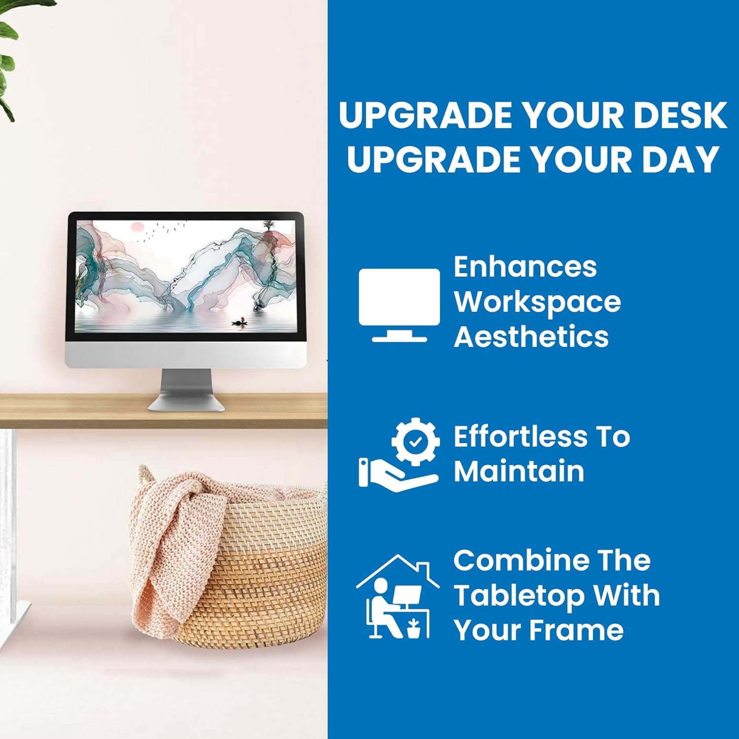 image:imageMountIt Premium Tabletop for Sit Stand Desktops 60 Wide 295 Deep 1 Thick Standing Desk Top Only with Beveled Front Edge and Cable Management CutOut Wood Table Top Slab in BlackMaple