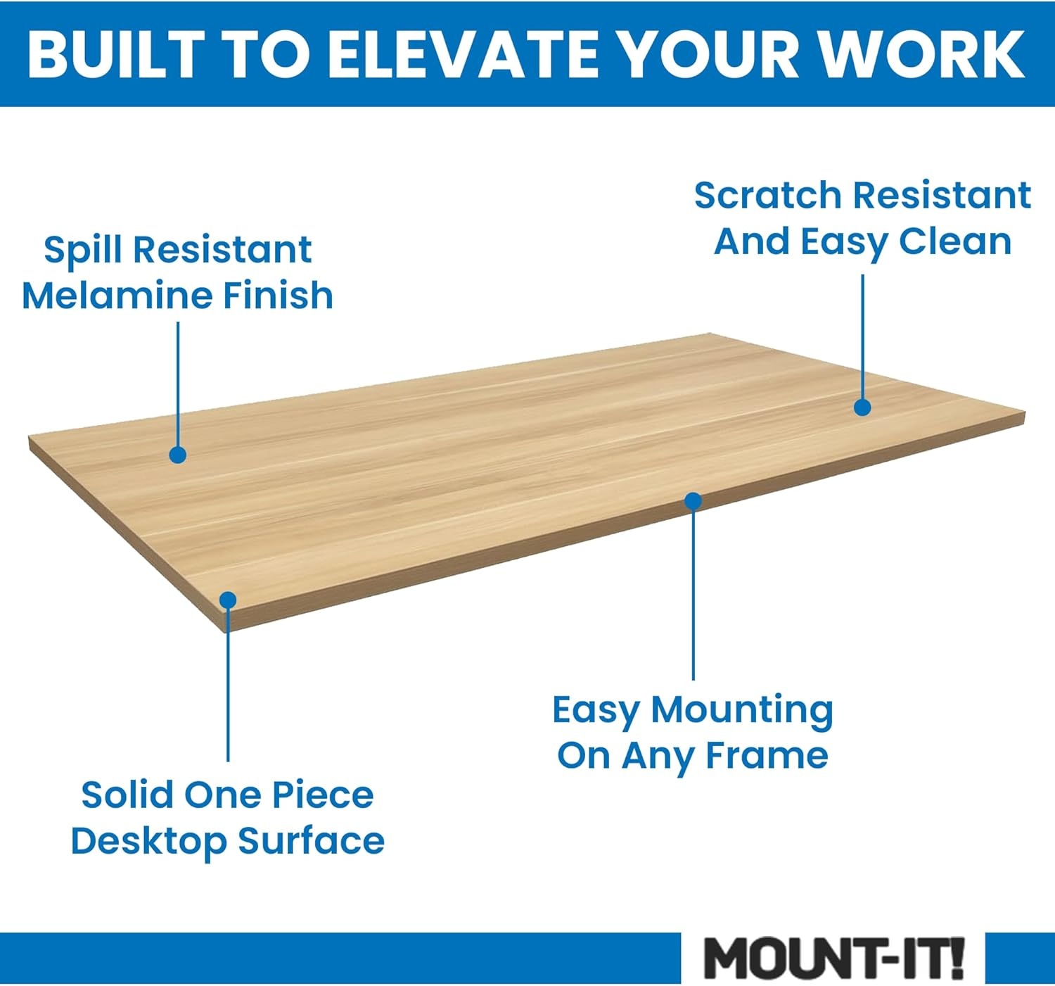 image:imageMountIt Premium Tabletop for Sit Stand Desktops 60 Wide 295 Deep 1 Thick Standing Desk Top Only with Beveled Front Edge and Cable Management CutOut Wood Table Top Slab in BlackMaple
