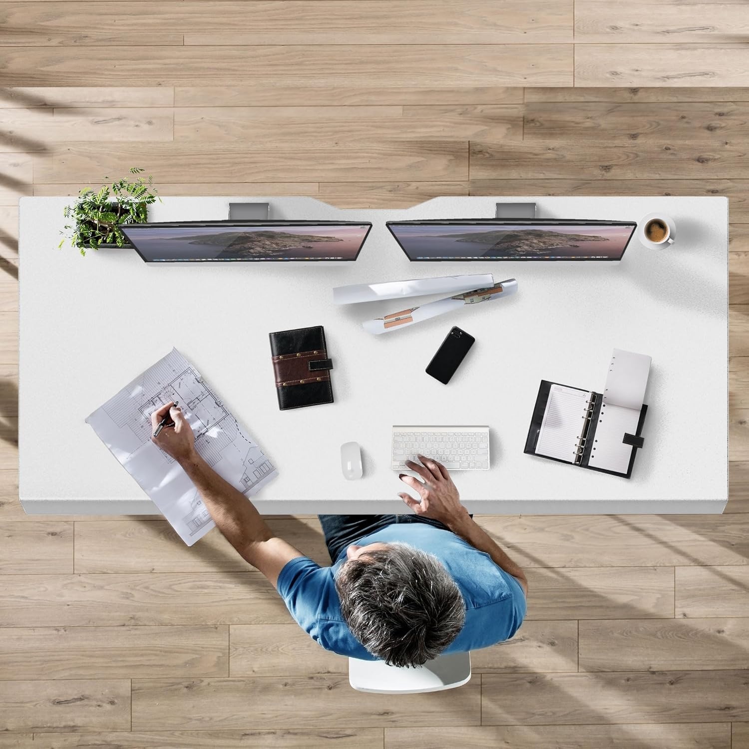 image:imageMountIt Premium Tabletop for Sit Stand Desktops 60 Wide 295 Deep 1 Thick Standing Desk Top Only with Beveled Front Edge and Cable Management CutOut Wood Table Top Slab in BlackWhite