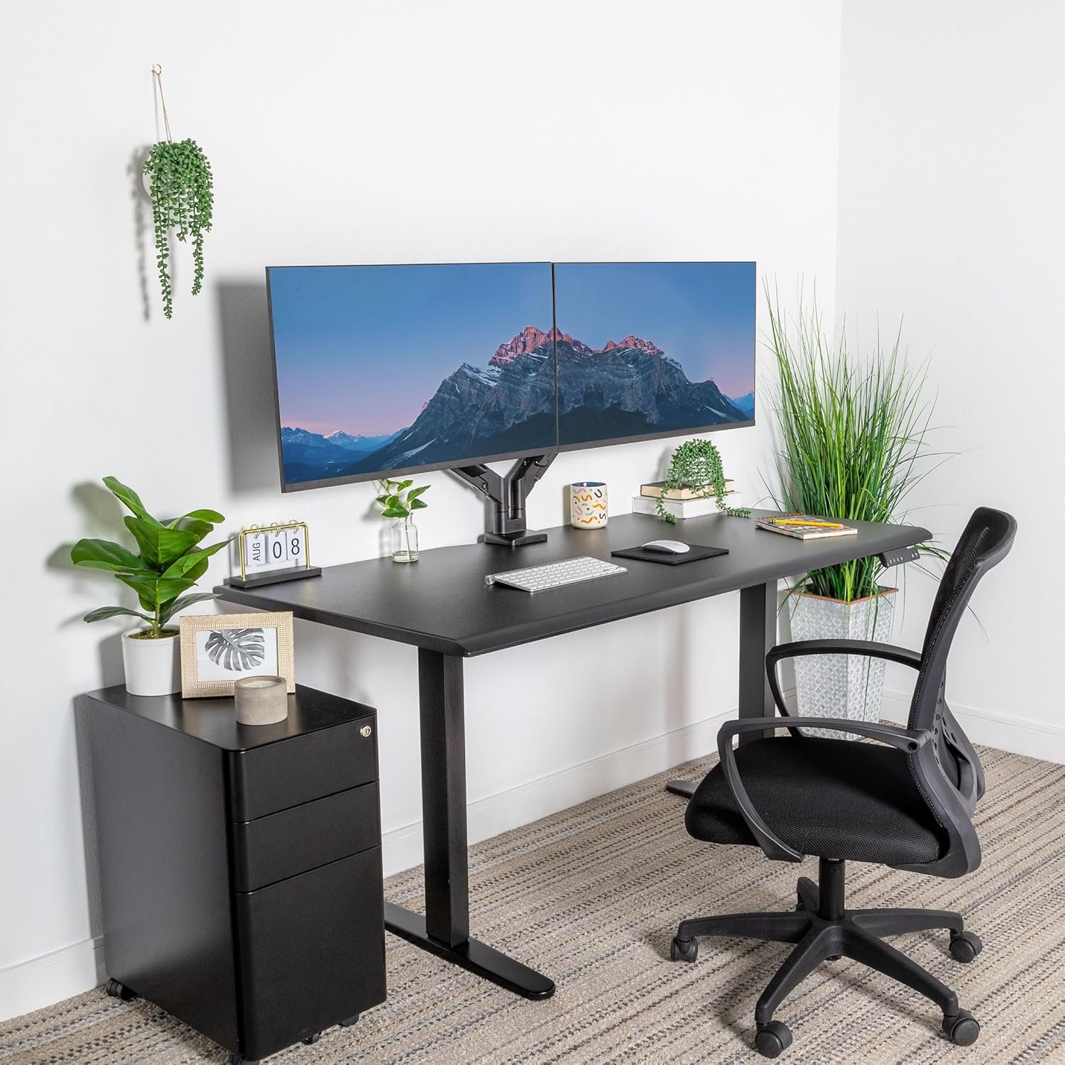 image:imageMountIt Premium Tabletop for Sit Stand Desktops 60 Wide 295 Deep 1 Thick Standing Desk Top Only with Beveled Front Edge and Cable Management CutOut Wood Table Top Slab in BlackBlack