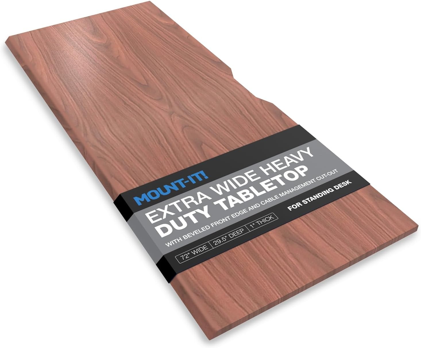 image:imageMountIt Premium Tabletop for Sit Stand Desktops 60 Wide 295 Deep 1 Thick Standing Desk Top Only with Beveled Front Edge and Cable Management CutOut Wood Table Top Slab in BlackHazelnut